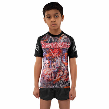 Napalm Death Utopia Banished Kids Rash Guard Short Sleeve - boy's lifestyle view