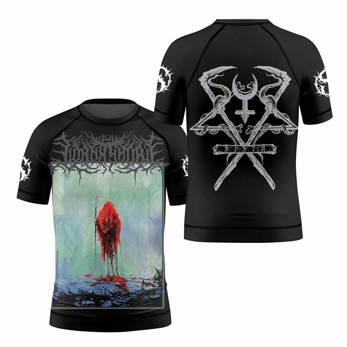 Lorna Shore And I Return To Nothingness Kids Rash Guard Short Sleeve - front and back view