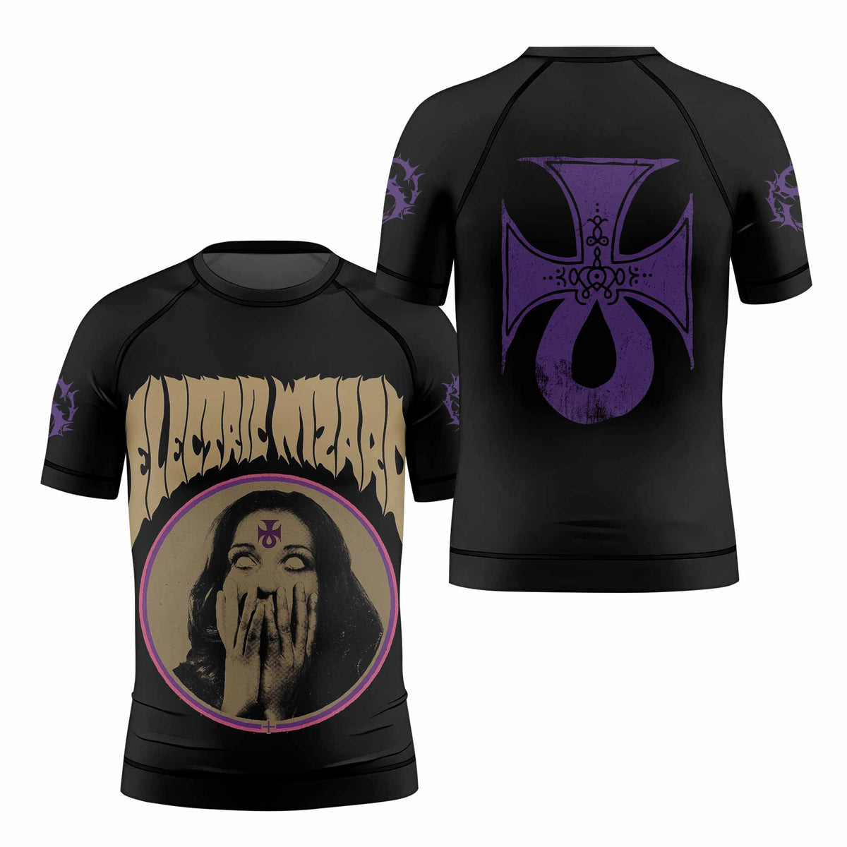 Electric Wizard Let Us Prey Kids Rash Guard Short Sleeve - front and back view