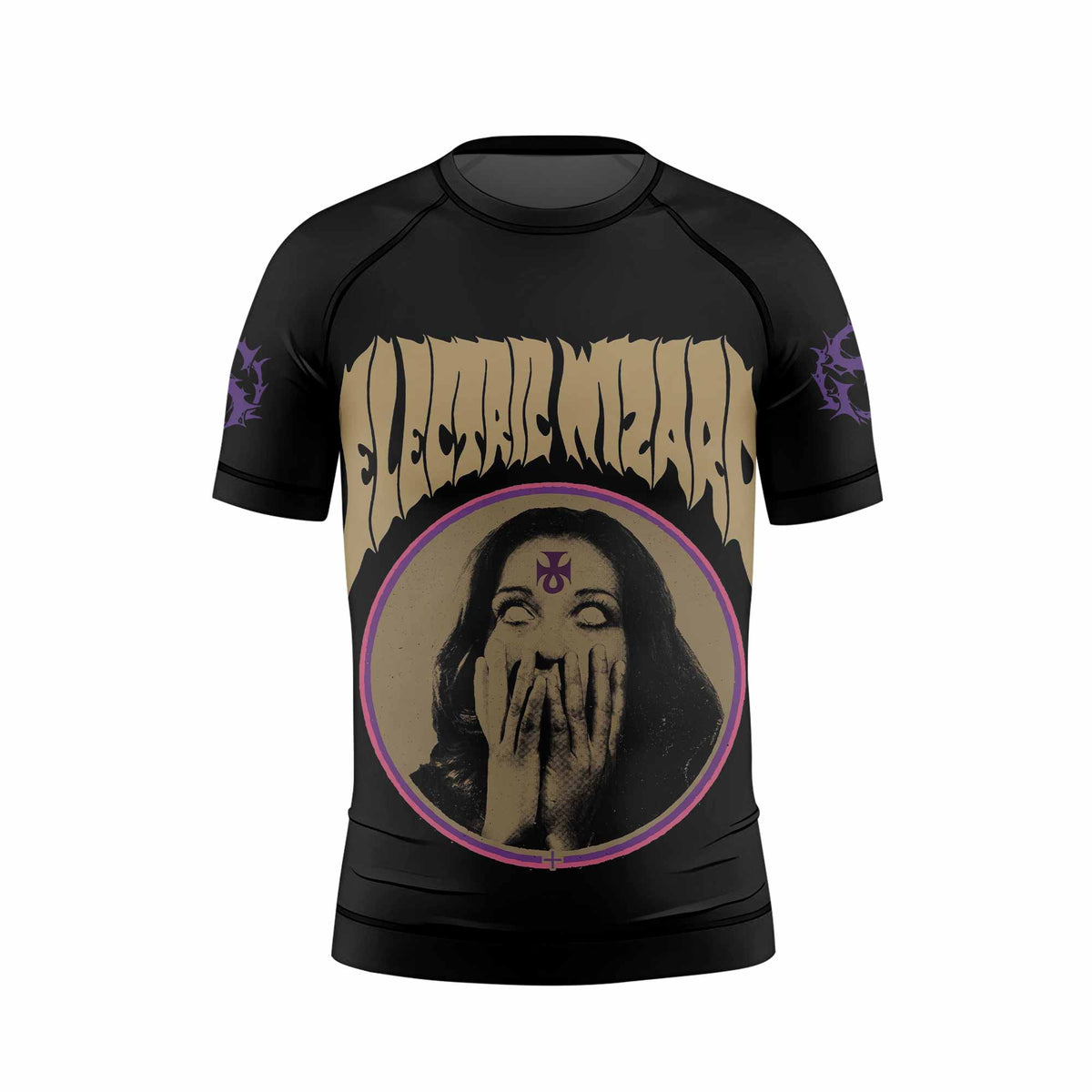 Electric Wizard Let Us Prey Kids Rash Guard Short Sleeve - front view mockup