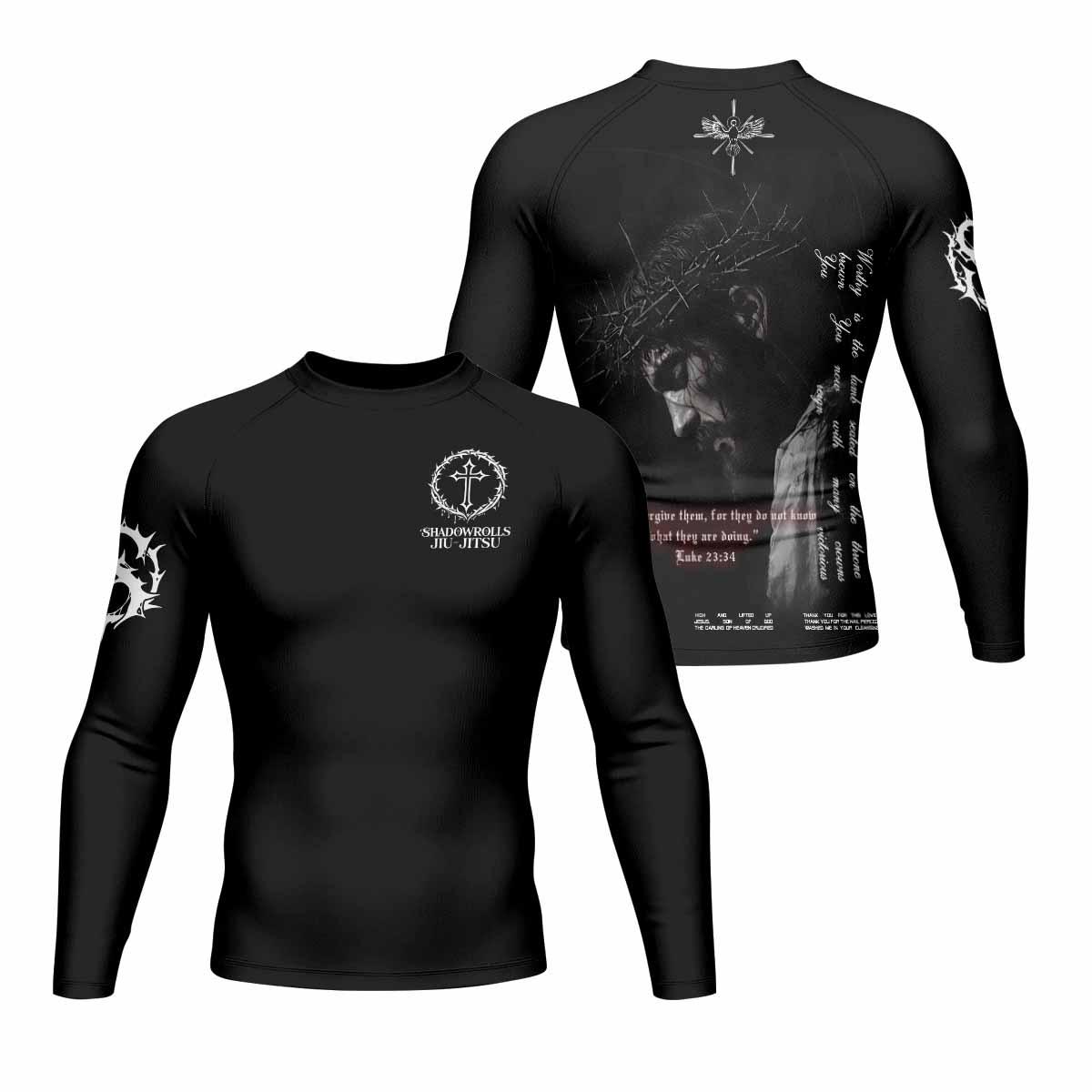 Crucified Silence Men's Rash Guard Long Sleeve - front and back view