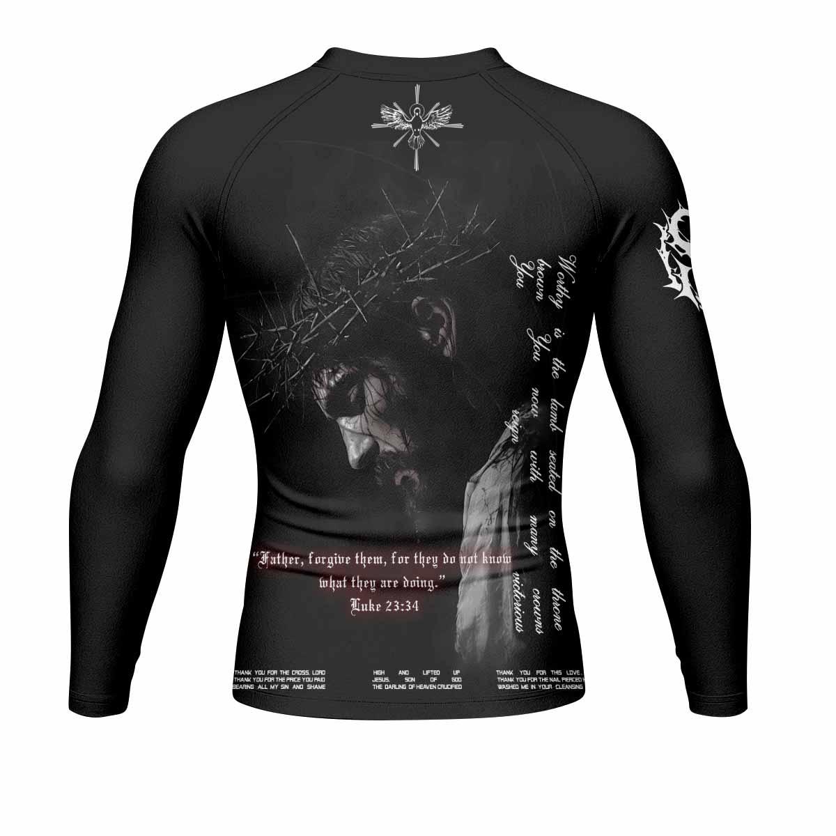 Crucified Silence Men's Rash Guard Long Sleeve - back view mockup