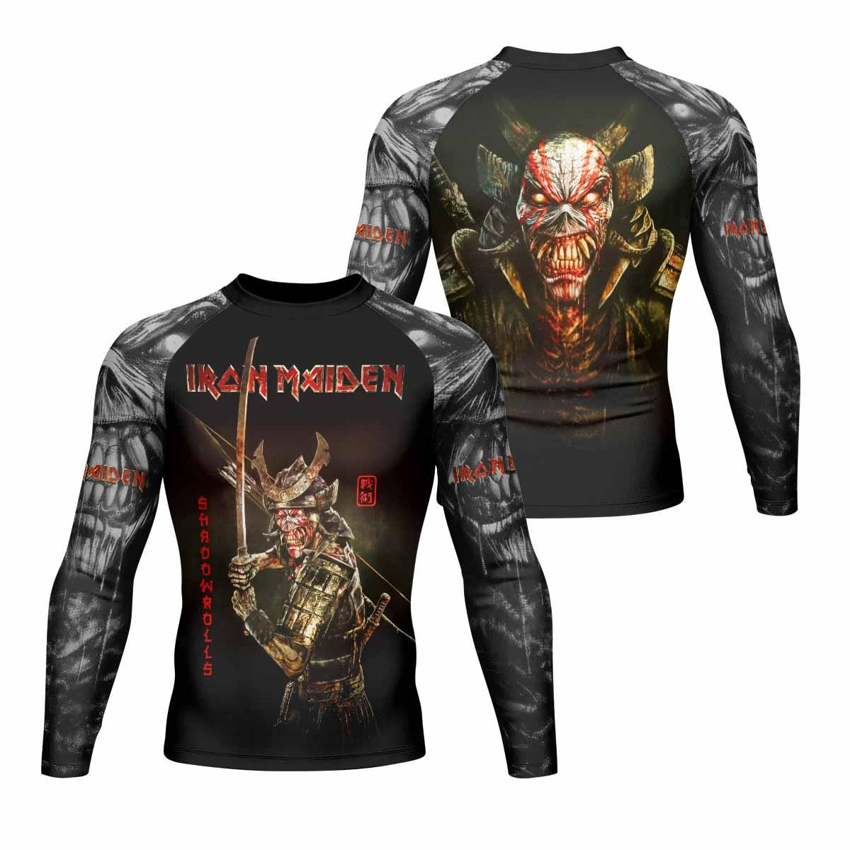 Iron Maiden Samurai Men's Rash Guard Long Sleeve - front and back view