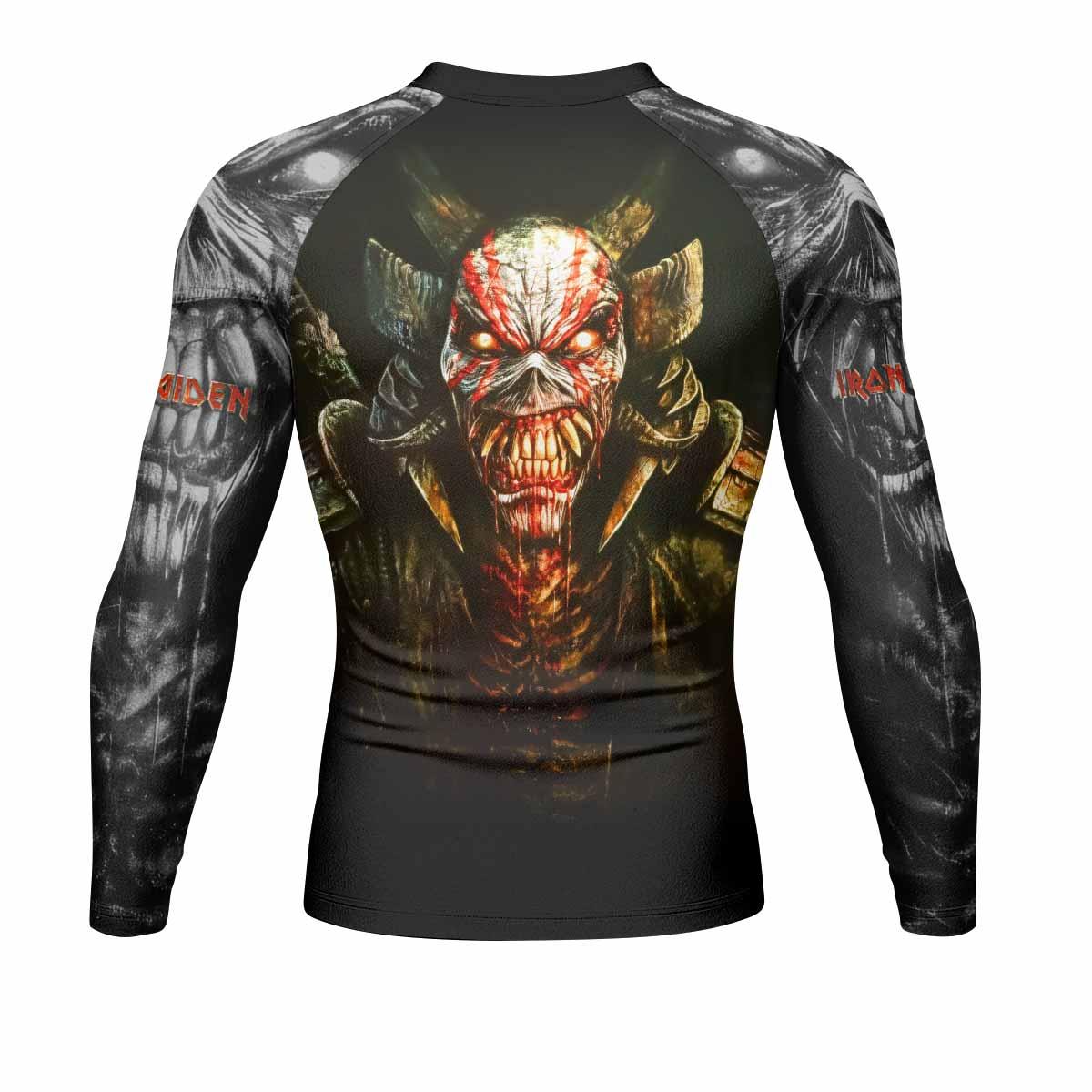 Iron Maiden Samurai Men's Rash Guard Long Sleeve - back view mockup