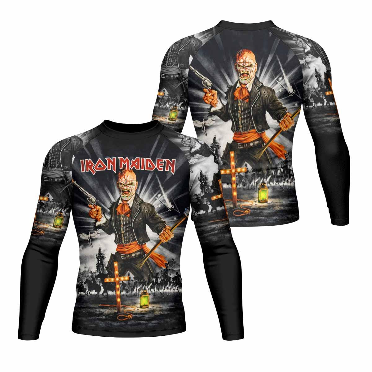 Iron Maiden Nights Of The Dead Men's Rash Guard Long Sleeve - front and back view