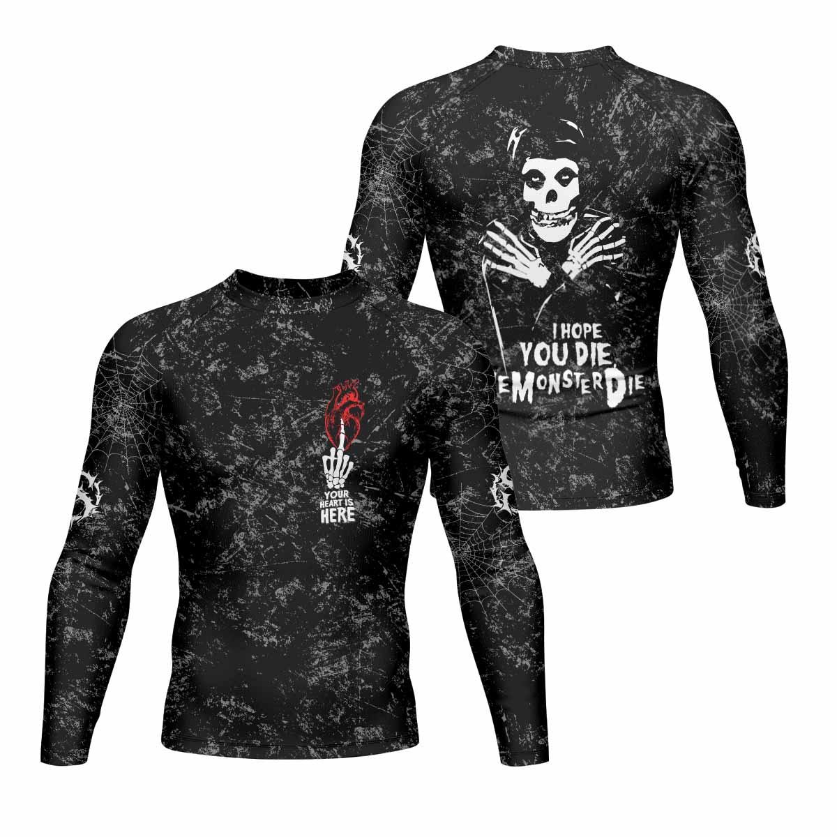 Misfits Die Monster Die Men's Rash Guard Long Sleeve - front and back view