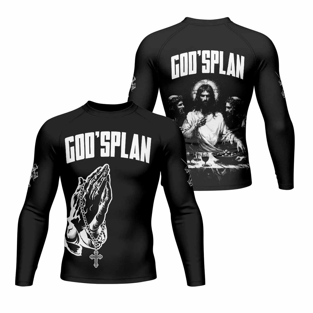 God's Plan Men's Rash Guard Long Sleeve - front and back view