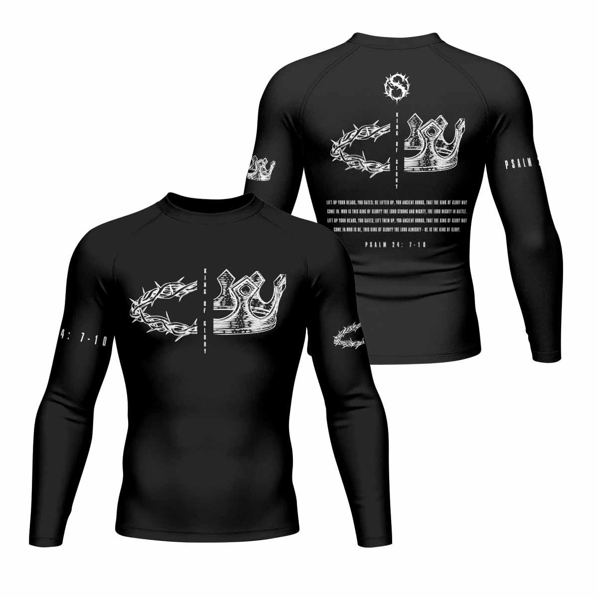 The King of Glory Men's Rash Guard Long Sleeve - front and back view