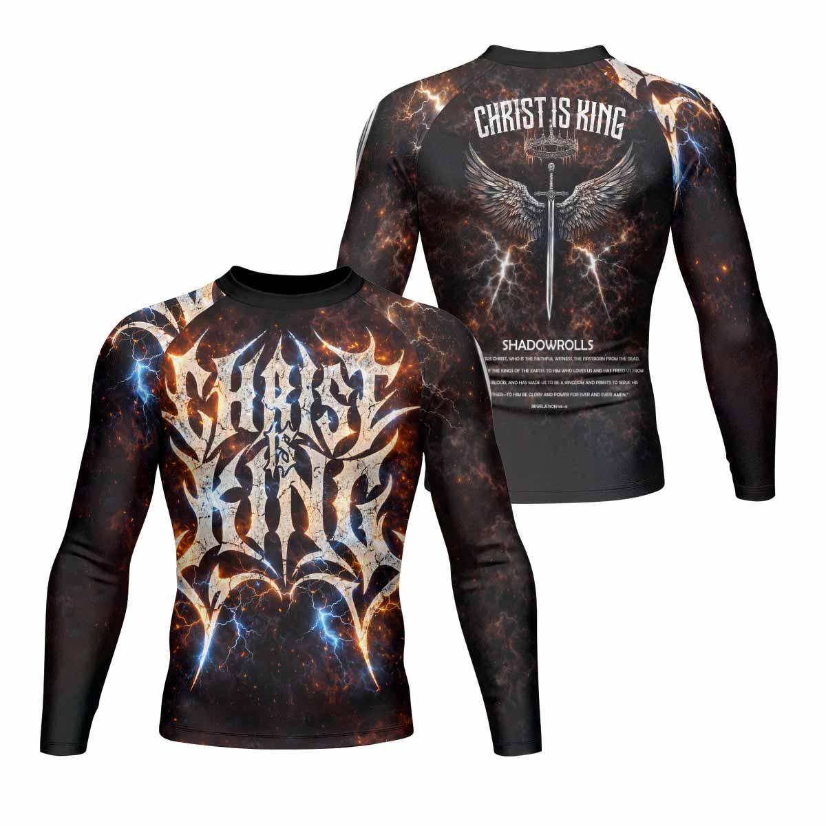 Christ is King Men's Rash Guard Long Sleeve - front and back view
