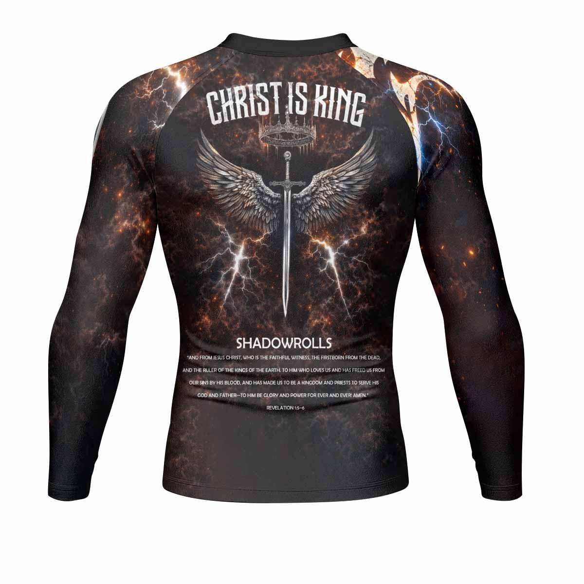 Christ is King Men's Rash Guard Long Sleeve - back view mockup