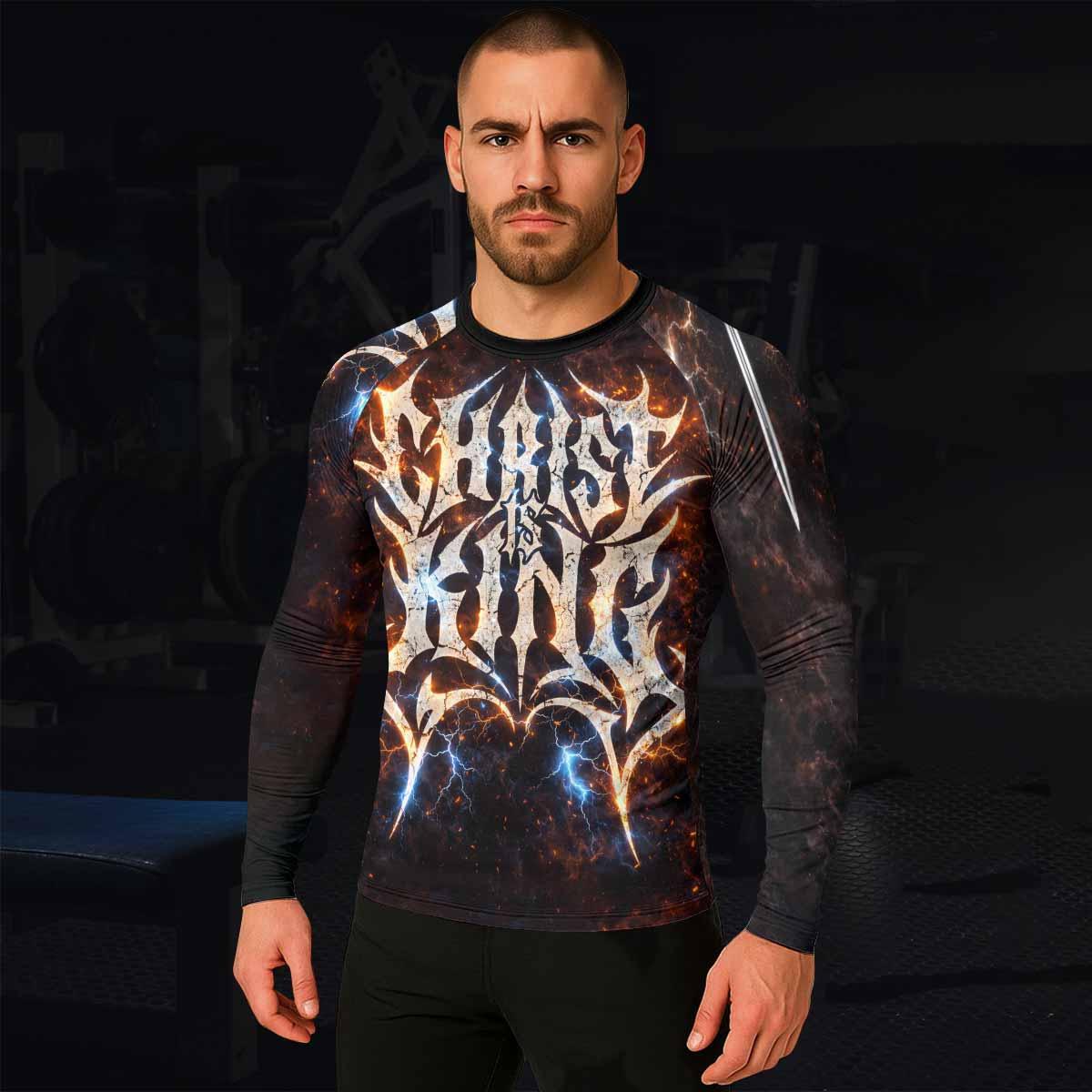Christ is King Men's Rash Guard Long Sleeve - lifestyle view