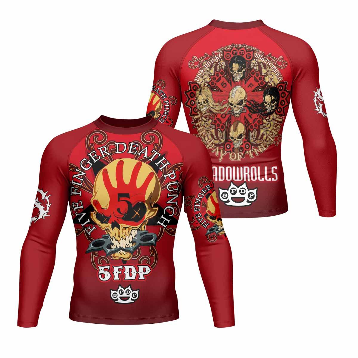 5FDP Five Finger Death Punch Men's Rash Guard Long Sleeve - front and back view
