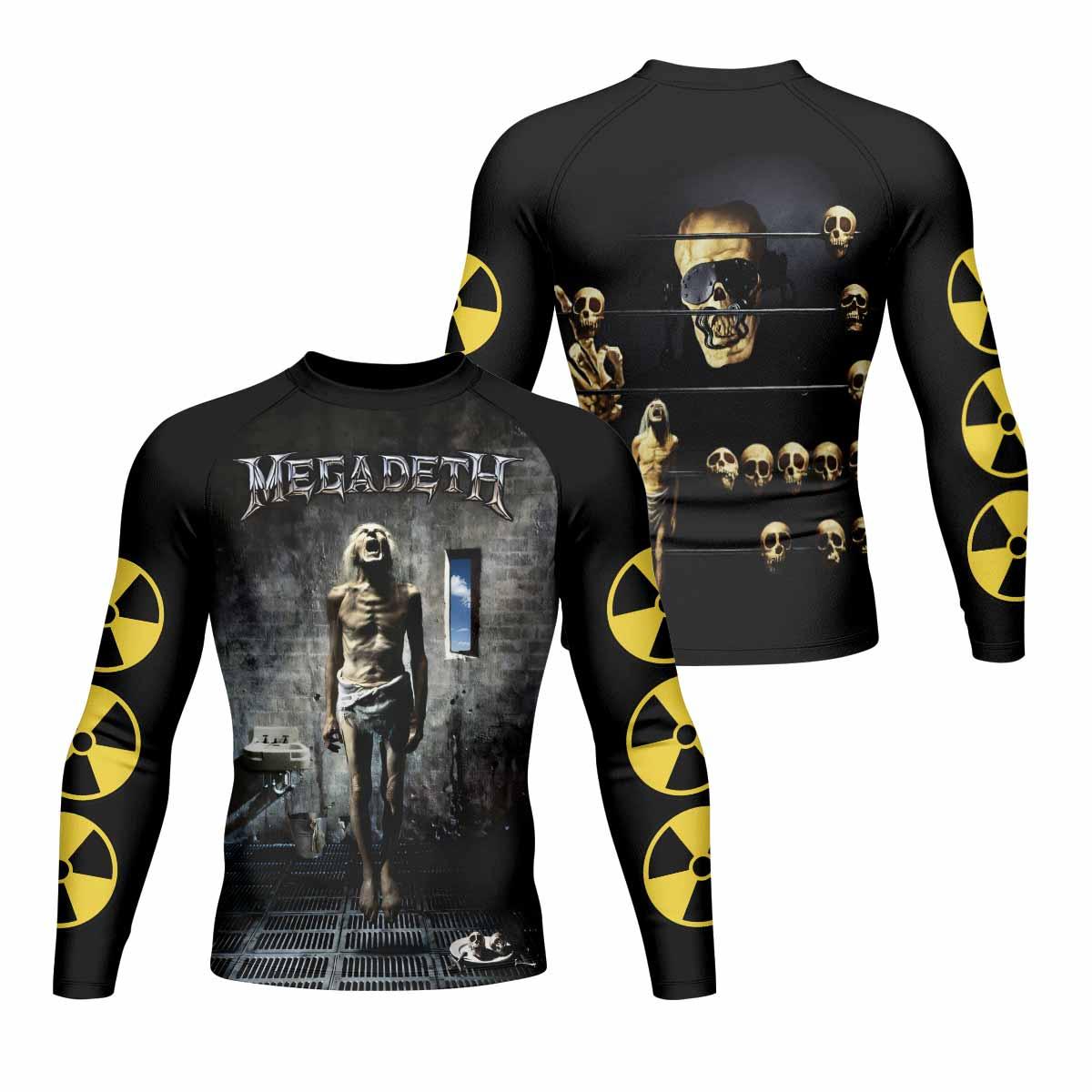 Megadeth Prison of Flesh Men's Rash Guard Long Sleeve - front and back view