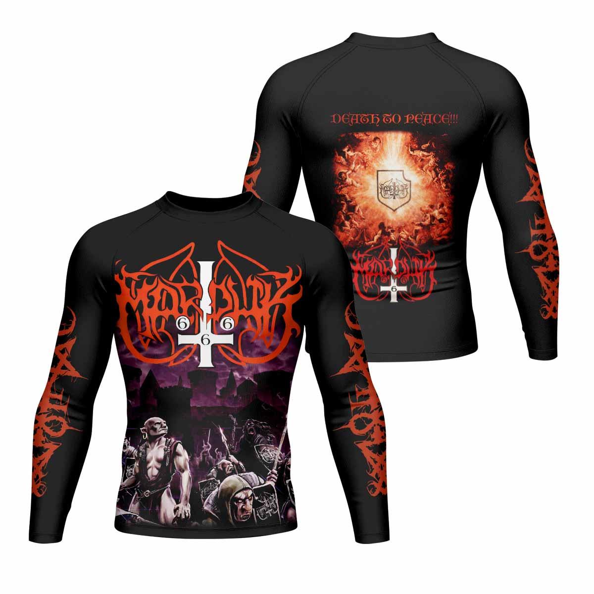 Marduk Heaven Shall Burn Men's Rash Guard Long Sleeve - front and back view
