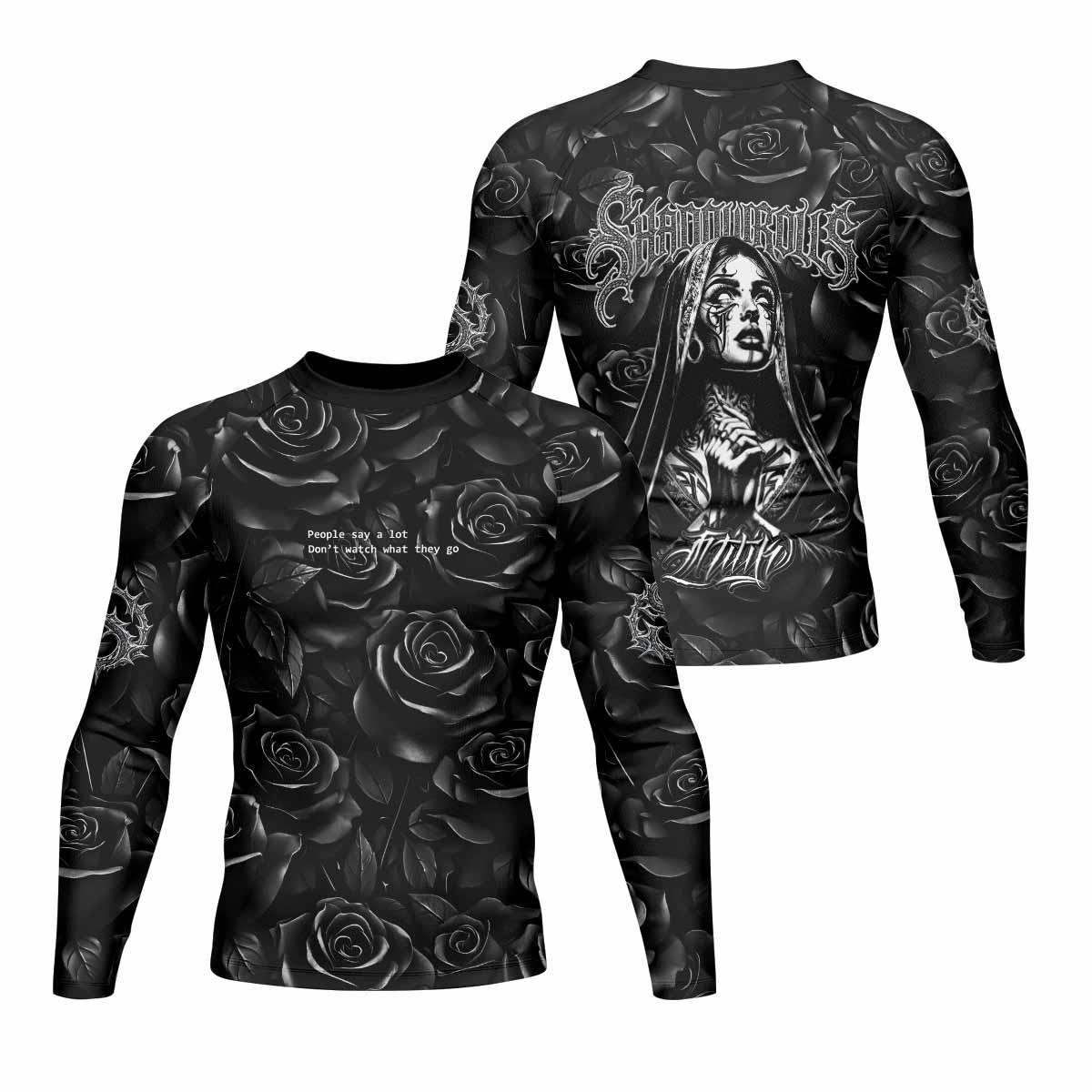 Pray for the Rave Men's Rash Guard Long Sleeve - front and back view