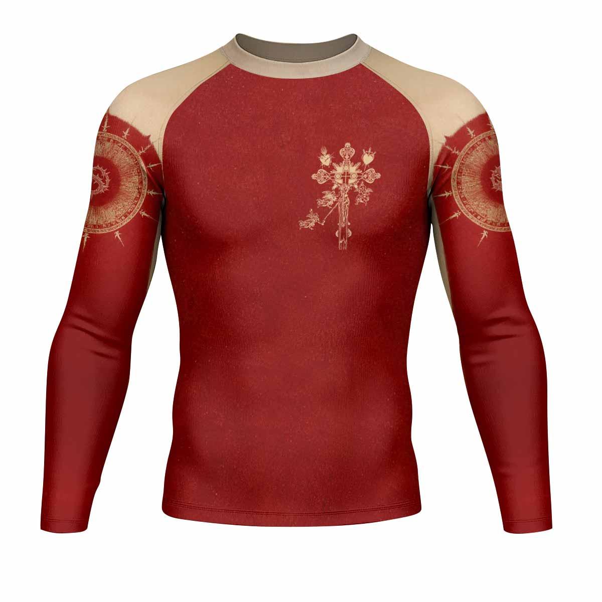 Mother of Sorrows Men's Rash Guard Long Sleeve - front view mockup