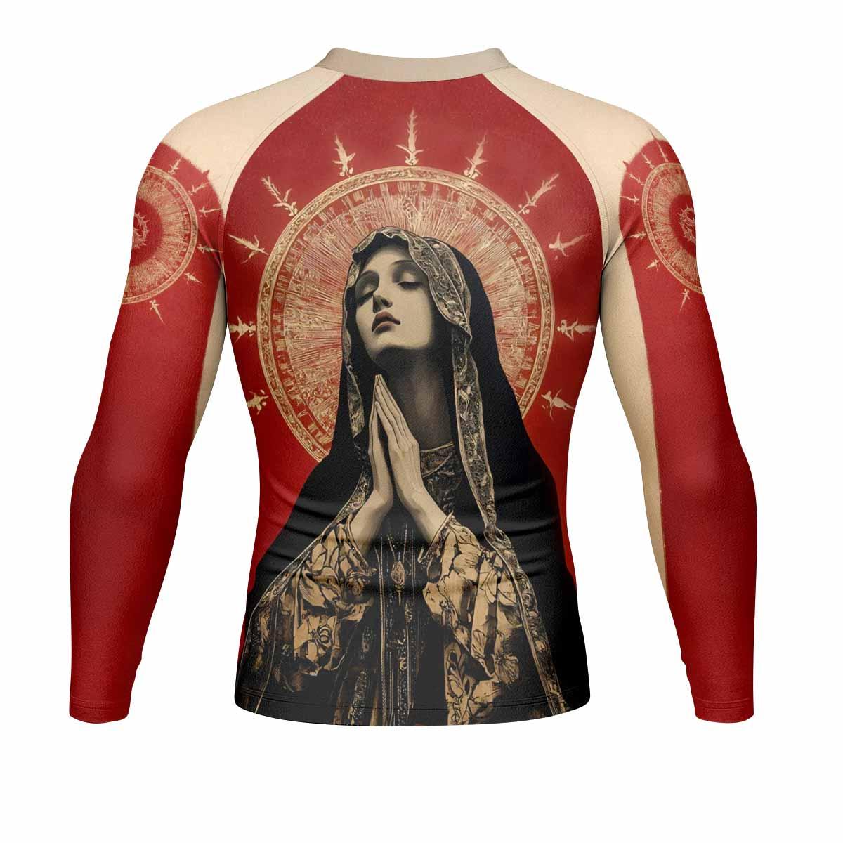 Mother of Sorrows Men's Rash Guard Long Sleeve - back view mockup