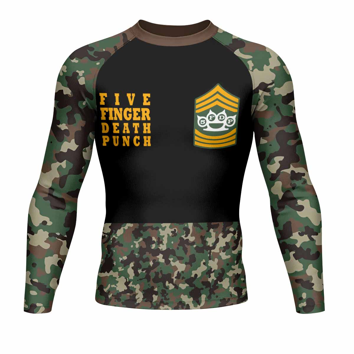 Five Finger Death Punch Camo Men's Rash Guard Long Sleeve - front view mockup