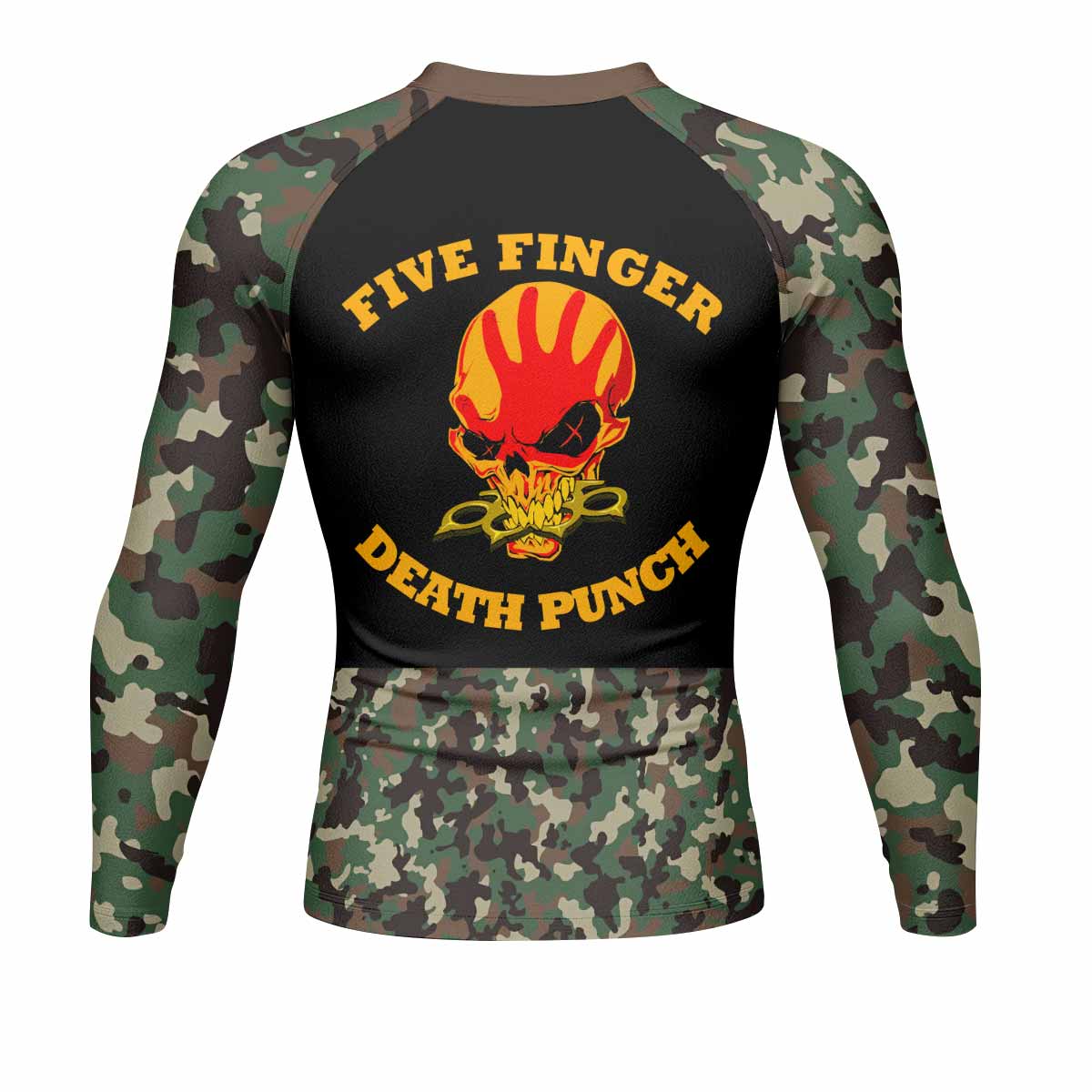 Five Finger Death Punch Camo Men's Rash Guard Long Sleeve - back view mockup