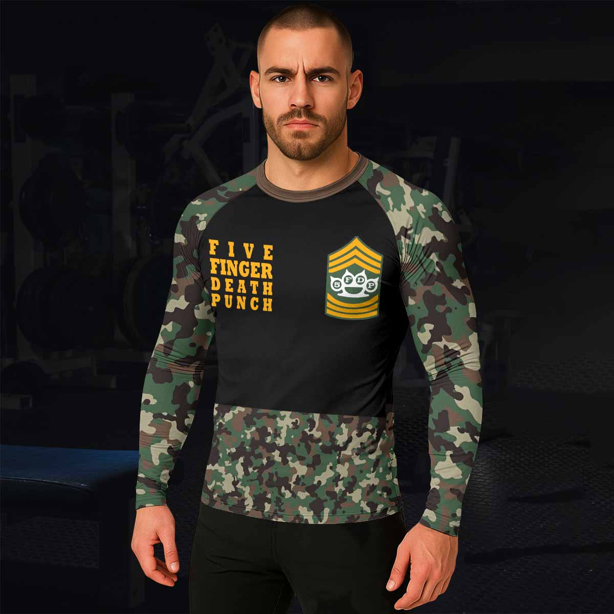 Five Finger Death Punch Camo Men's Rash Guard Long Sleeve - lifestyle view