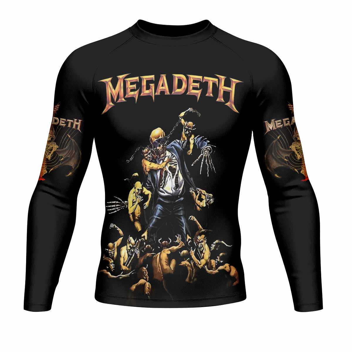Megadeth Holy Wars 991 Wild Oats Men's Rash Guard Long Sleeve - front view mockup