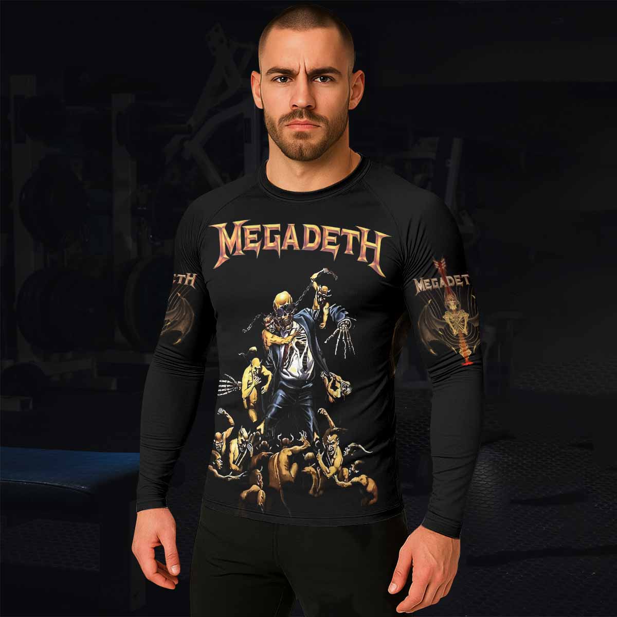 Megadeth Holy Wars 991 Wild Oats Men's Rash Guard Long Sleeve - lifestyle view