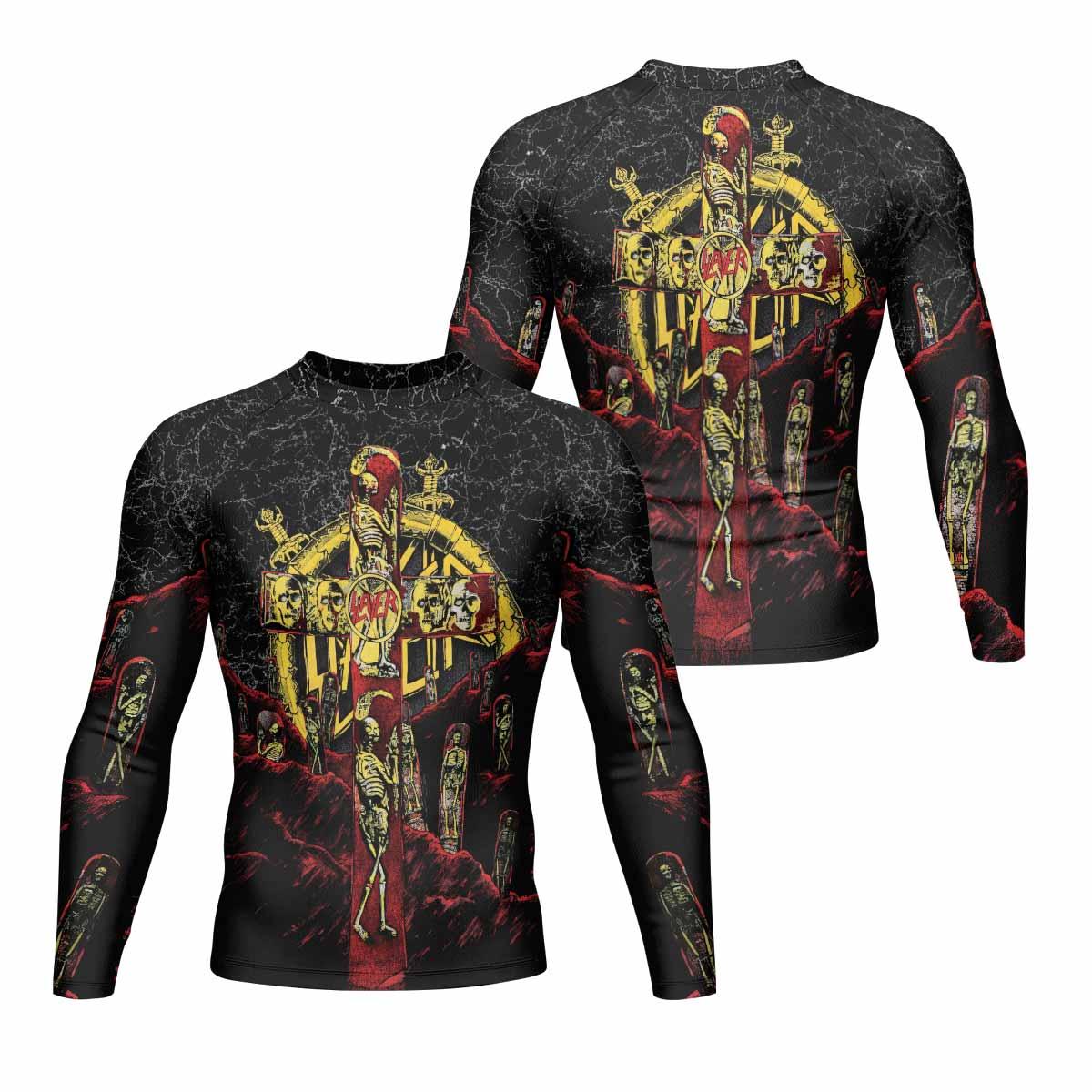 Vintage 1991 Slayer Men's Rash Guard Long Sleeve - front and back view