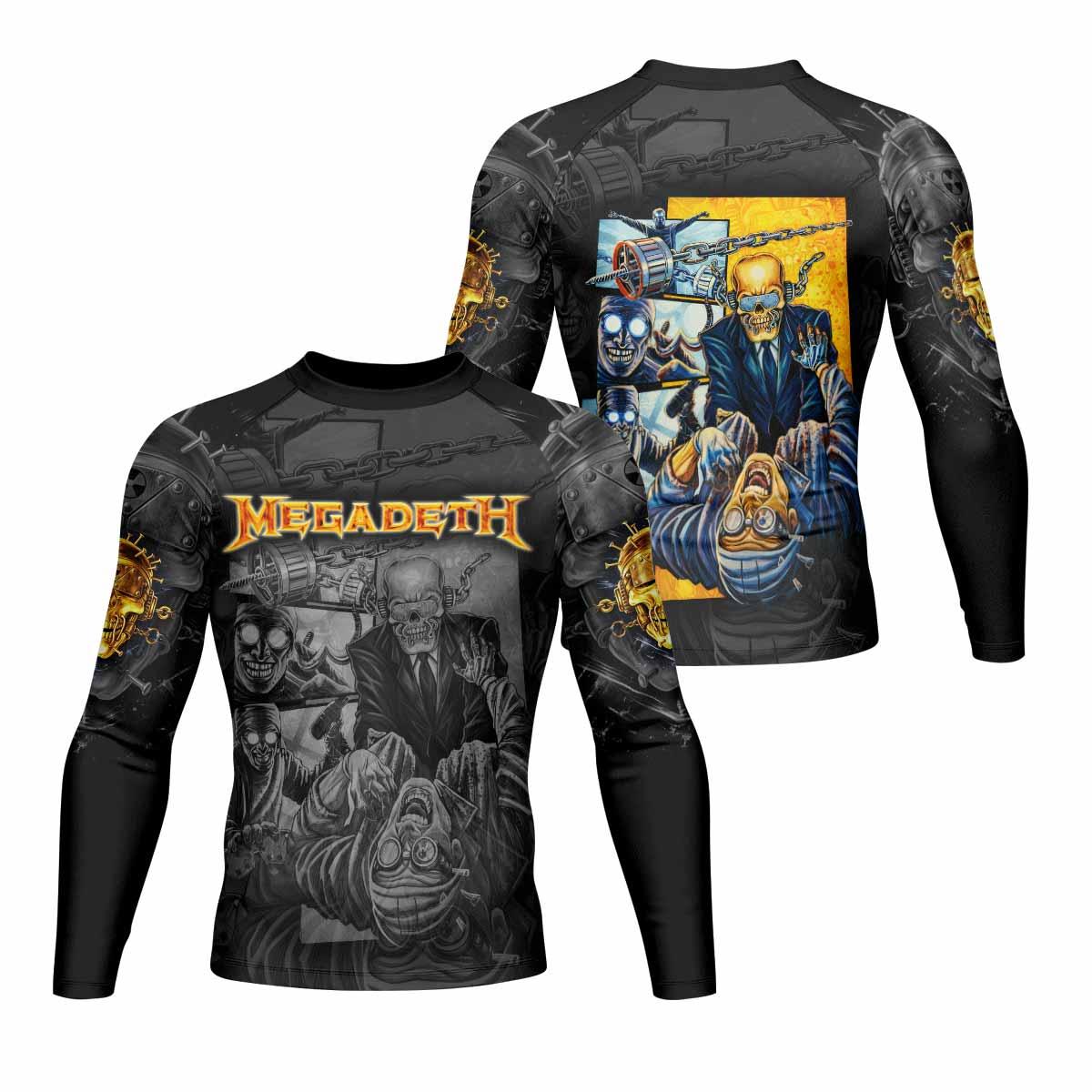 Megadeth Bloodstock Euro Tour Men's Rash Guard Long Sleeve - front and back view