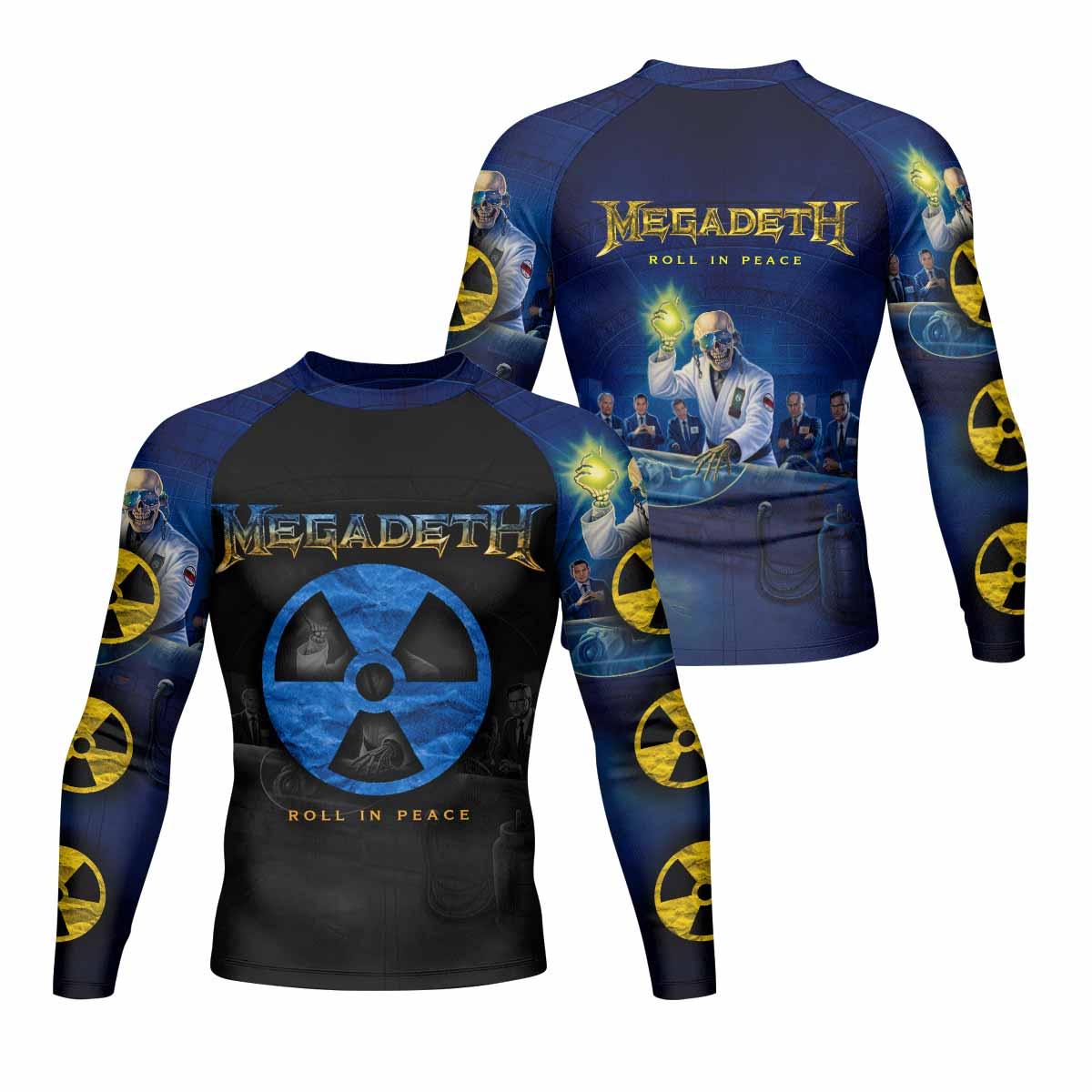 Megadeth Roll In Peace Men's Rash Guard Long Sleeve - front and back view