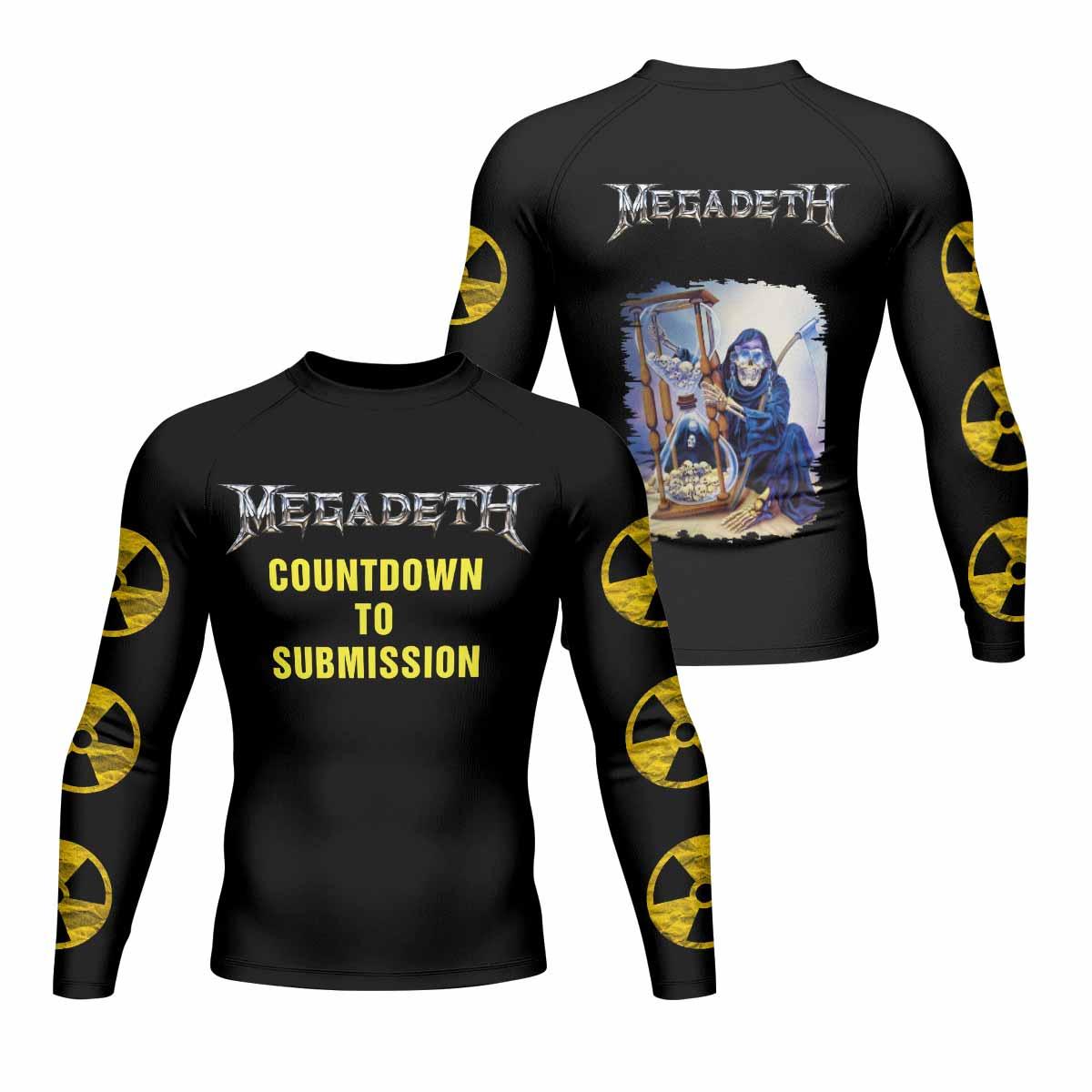 Megadeth Countdown to Submission Men's Rash Guard Long Sleeve - front and back view