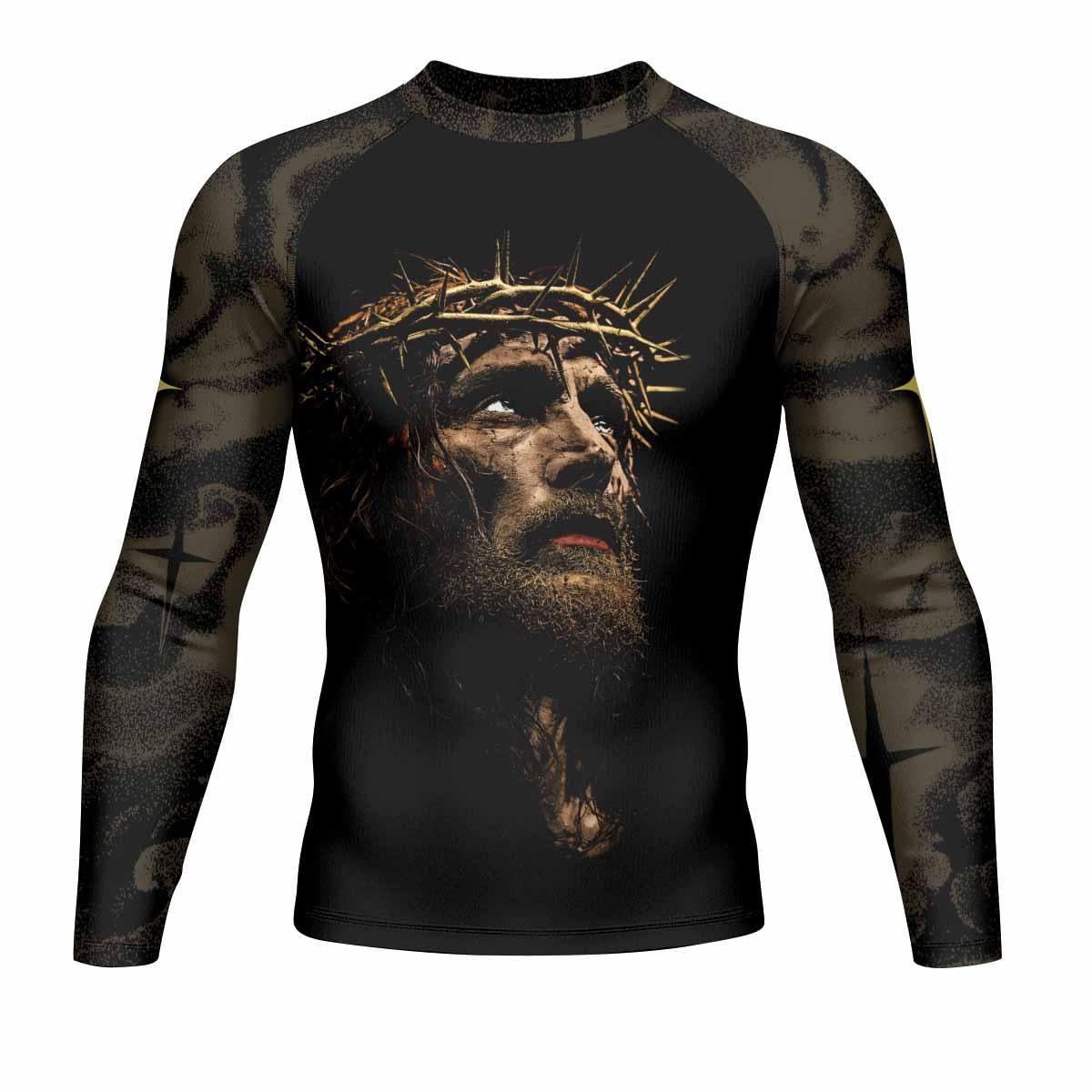 Live for Him Men's Rash Guard Long Sleeve - front view mockup