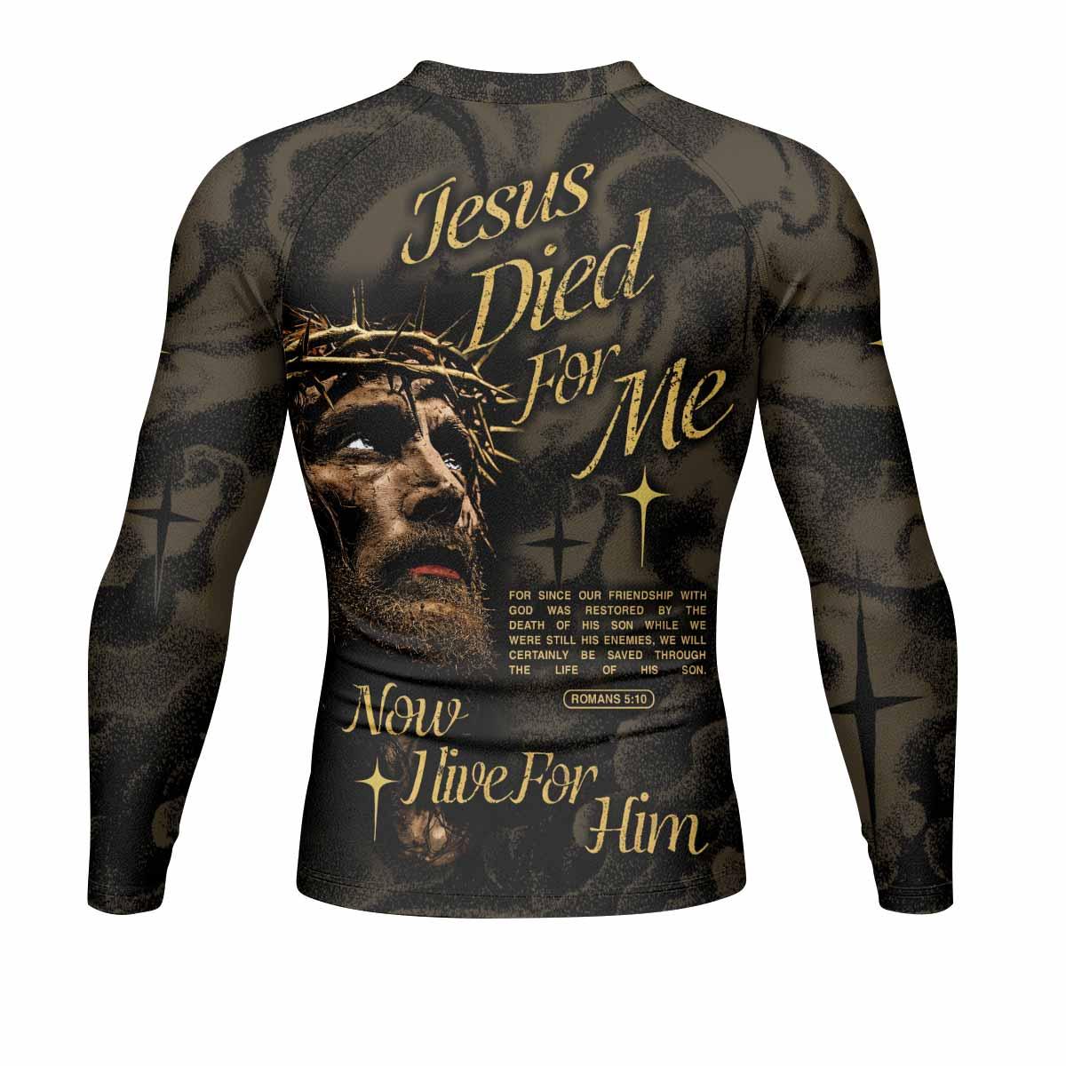 Live for Him Men's Rash Guard Long Sleeve - back view mockup