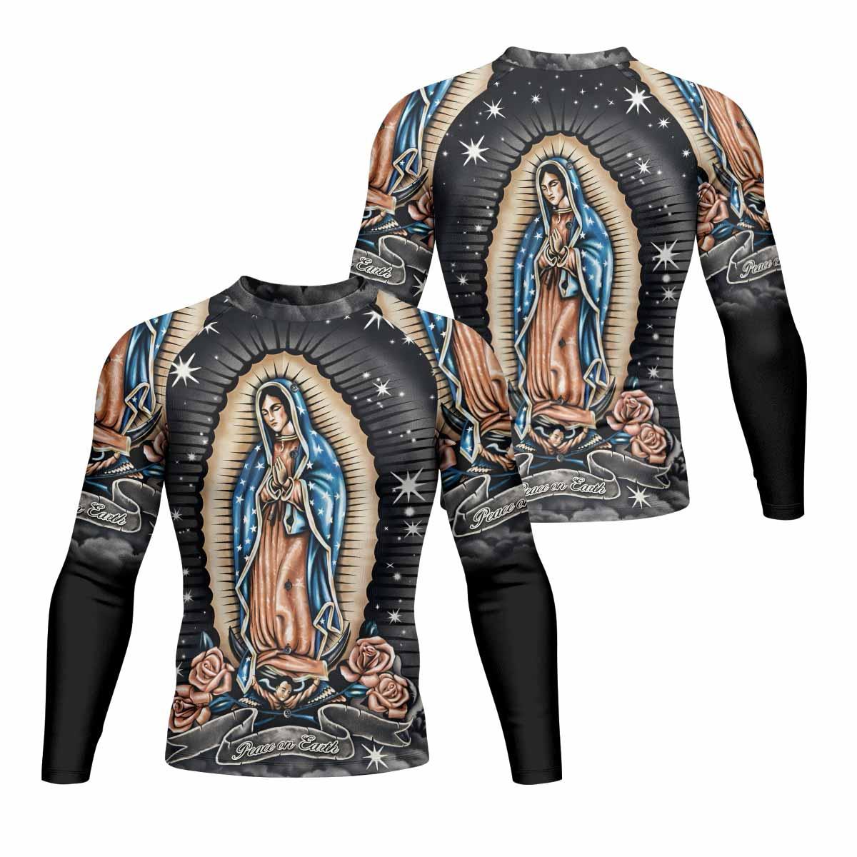 Peace on Earth Men's Rash Guard Long Sleeve - front and back view