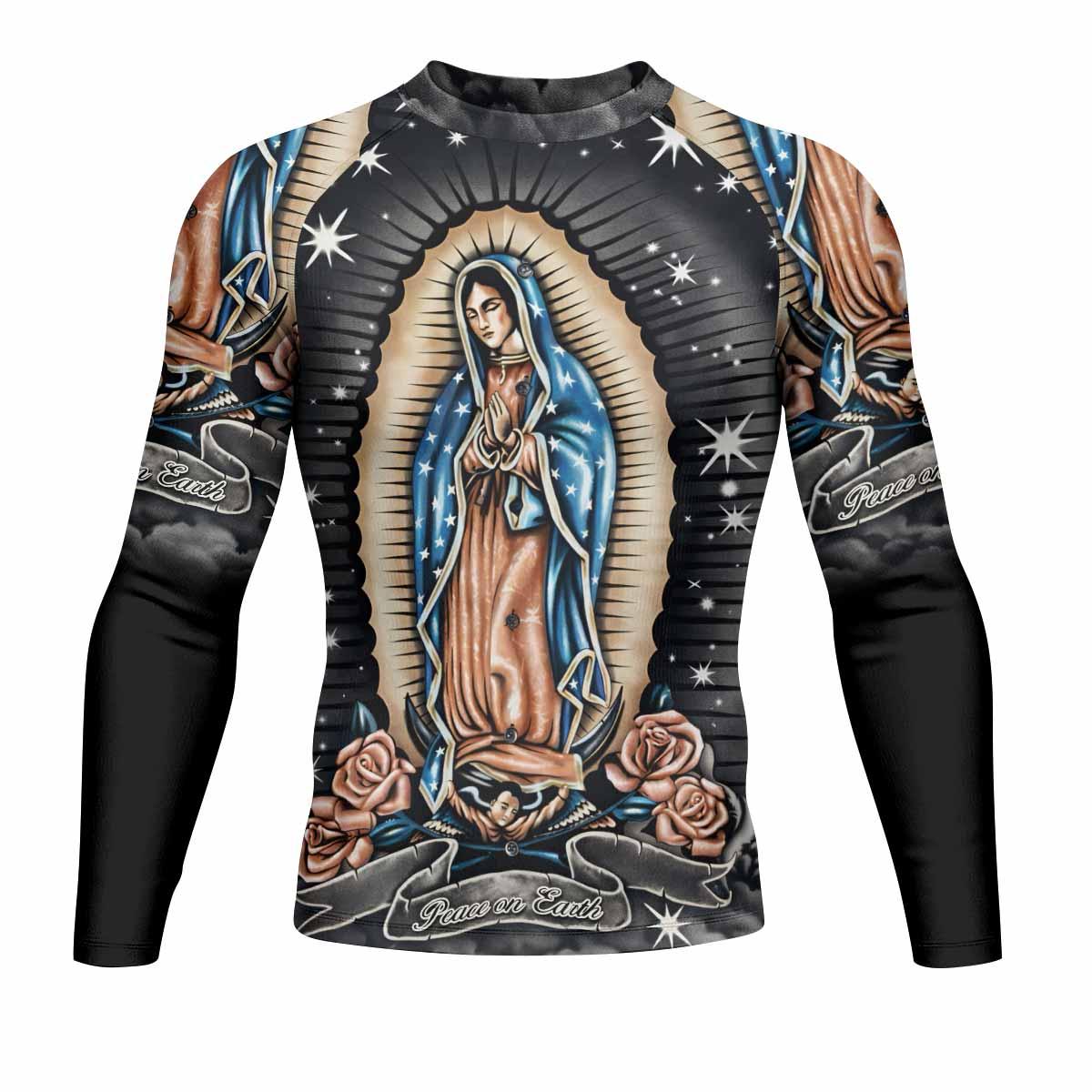 Peace on Earth Men's Rash Guard Long Sleeve - front view mockup