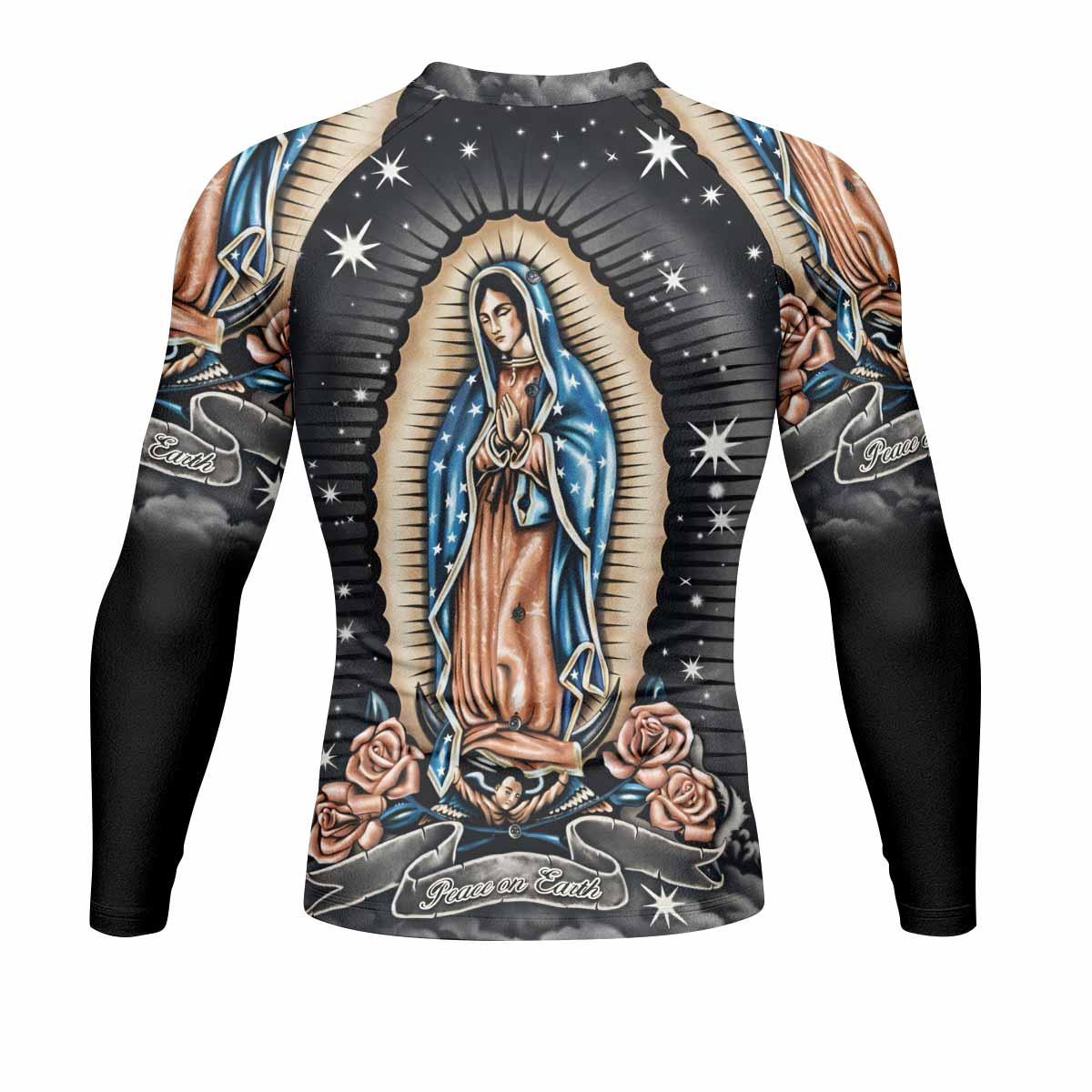 Peace on Earth Men's Rash Guard Long Sleeve - back view mockup