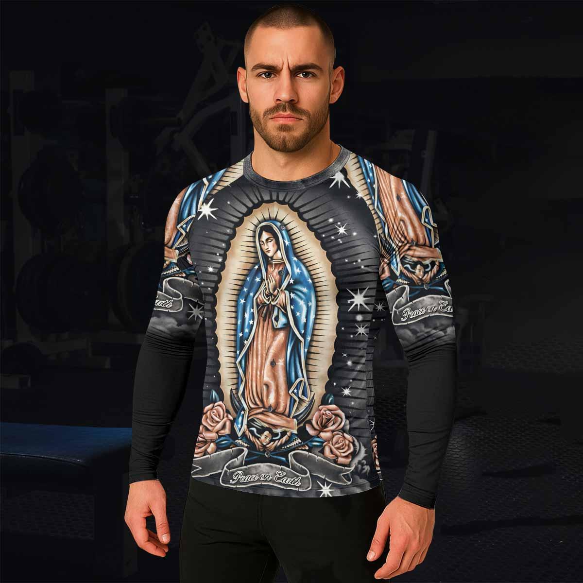 Peace on Earth Men's Rash Guard Long Sleeve - lifestyle view