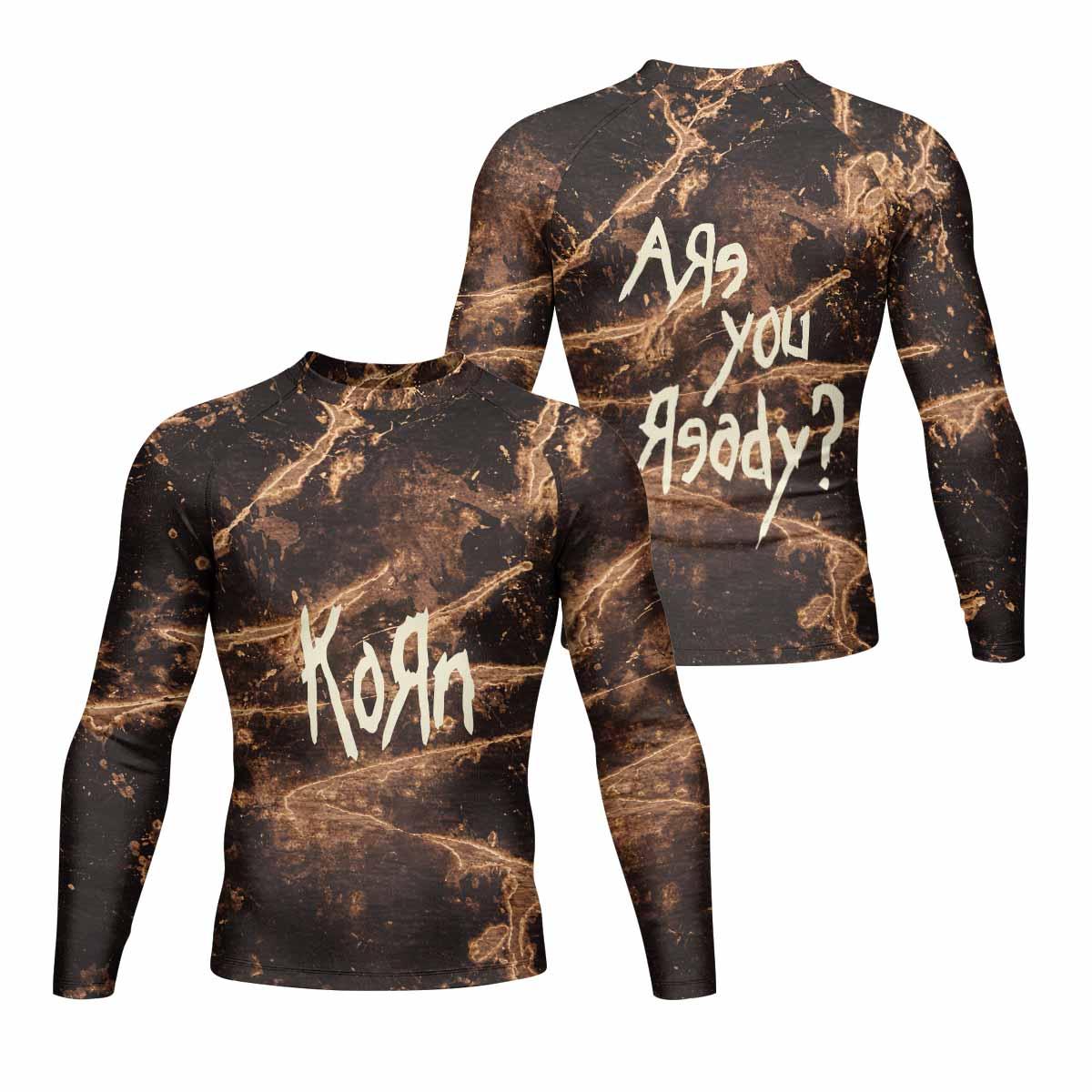 Are You Ready Korn Men's Rash Guard Long Sleeve - front and back view