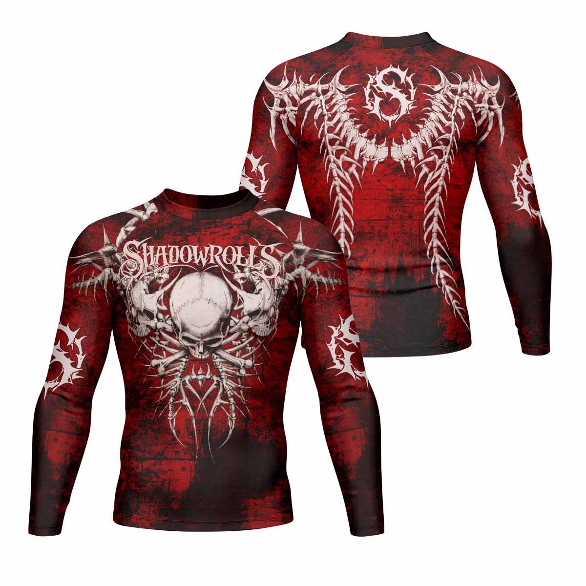 Blood Spine Skull Men's Rash Guard Long Sleeve - front and back view