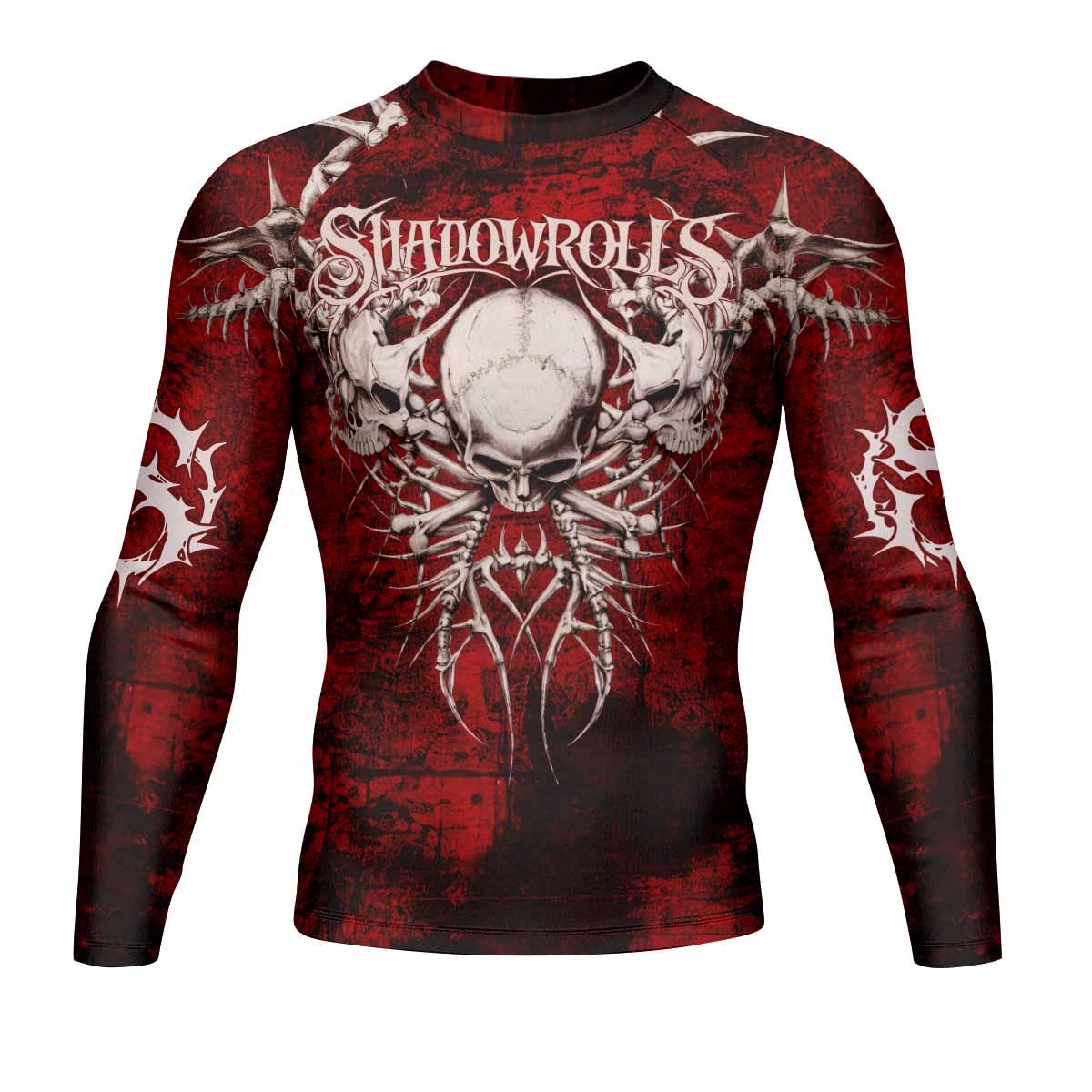 Blood Spine Skull Men's Rash Guard Long Sleeve - front view mockup