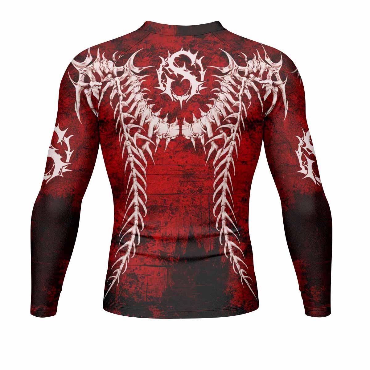 Blood Spine Skull Men's Rash Guard Long Sleeve - back view mockup