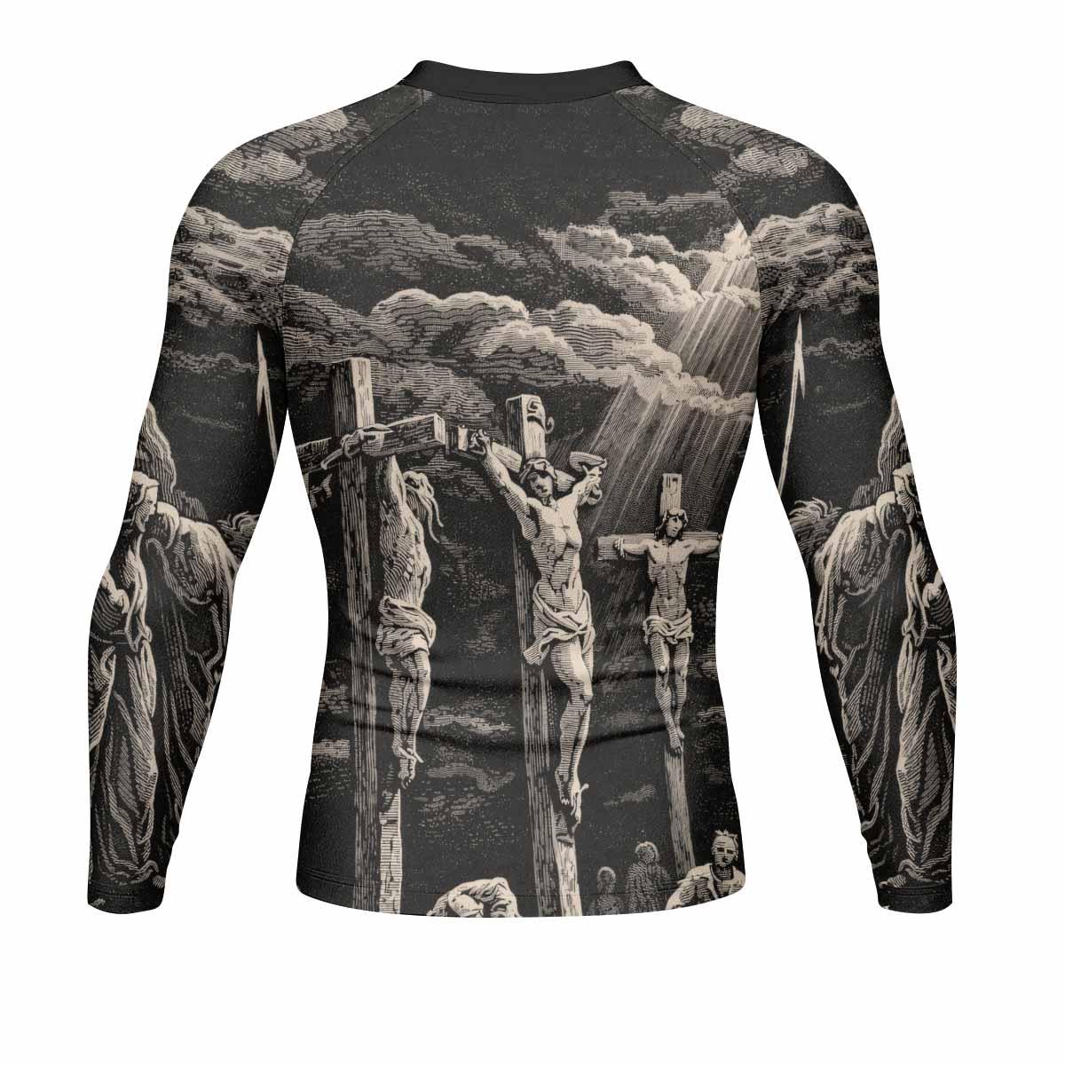 By His Stripes We Are Healed Men's Rash Guard Long Sleeve - back view mockup