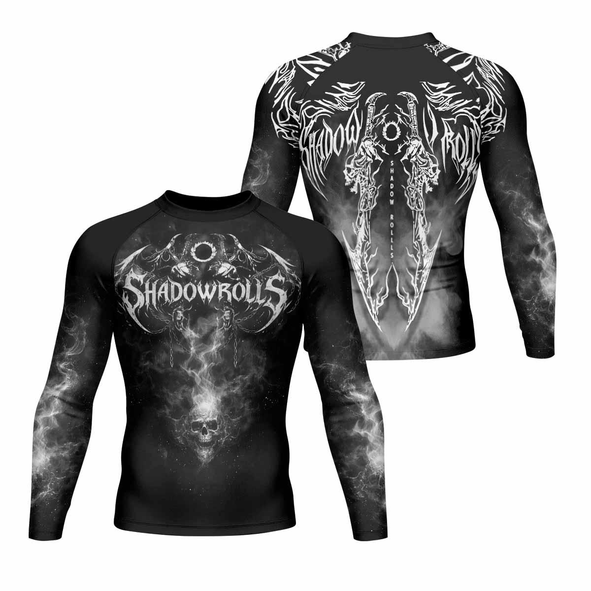 Wraith of the Abyss Men's Rash Guard Long Sleeve - front and back view