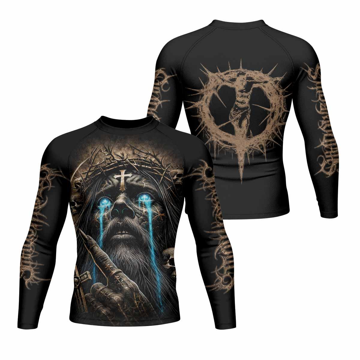 Tears Of Christ Men's Rash Guard Long Sleeve - front and back view