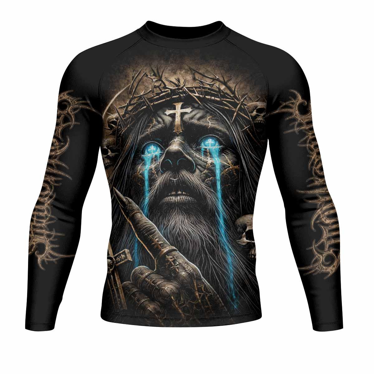 Tears Of Christ Men's Rash Guard Long Sleeve - front view mockup