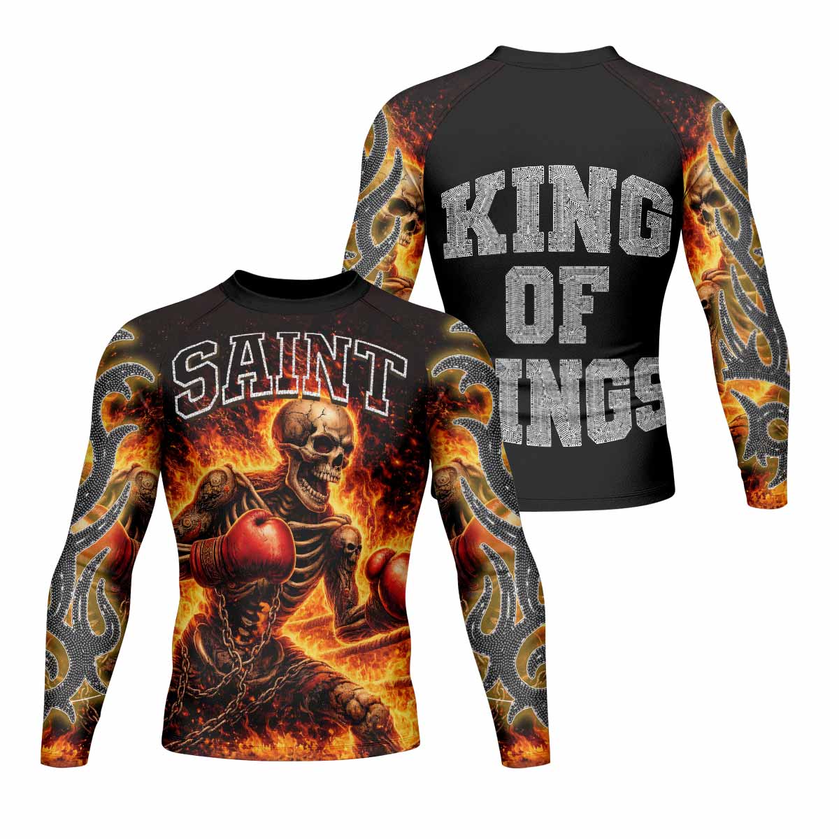 Saint King of Kings Men's Rash Guard Long Sleeve - front and back view