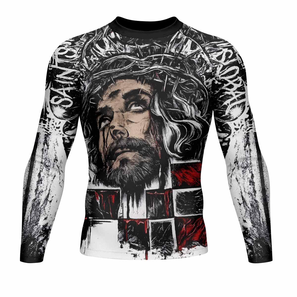 Man of Sorrows Men's Rash Guard Long Sleeve - front view mockup