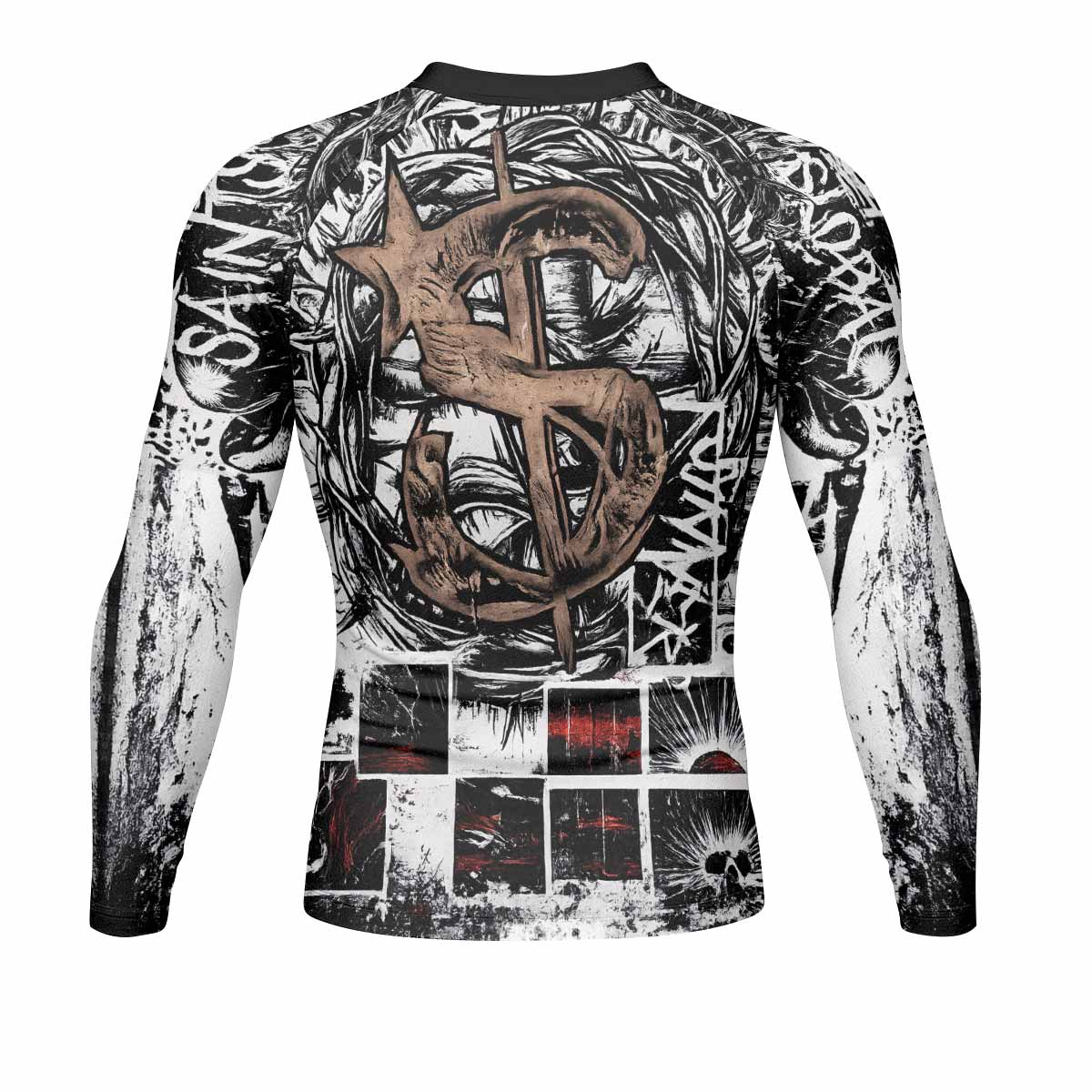 Man of Sorrows Men's Rash Guard Long Sleeve - back view mockup