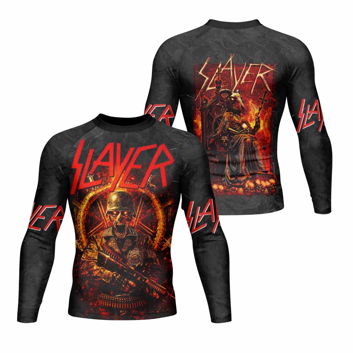Slayer Goat Skull Men's Rash Guard Long Sleeve - front and back view