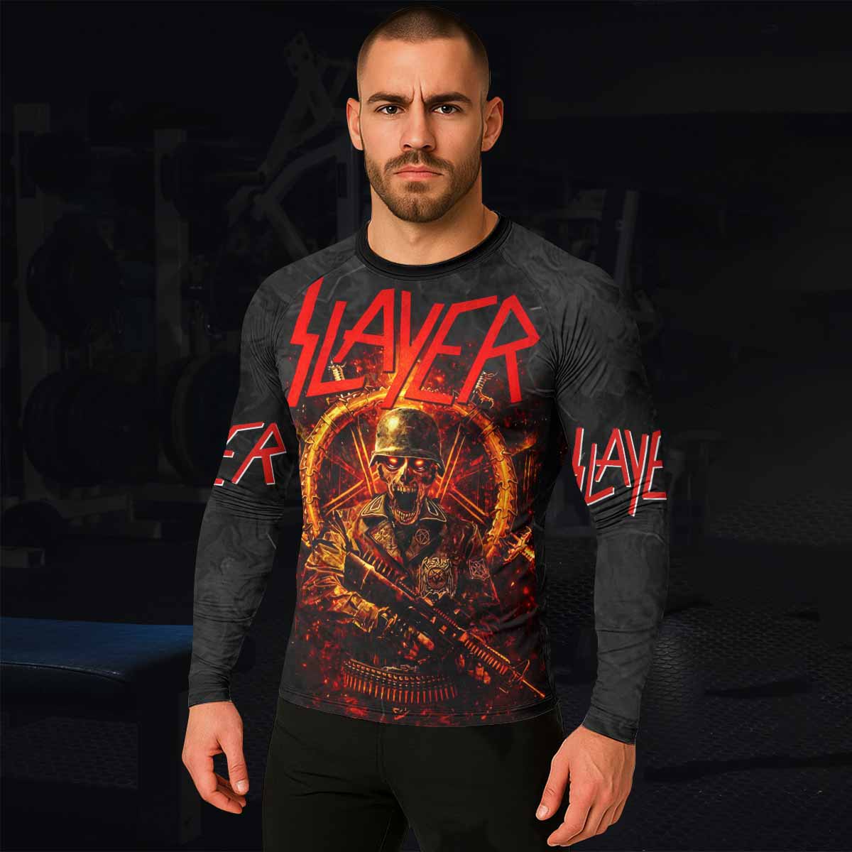 Slayer Goat Skull Men's Rash Guard Long Sleeve - lifestyle view