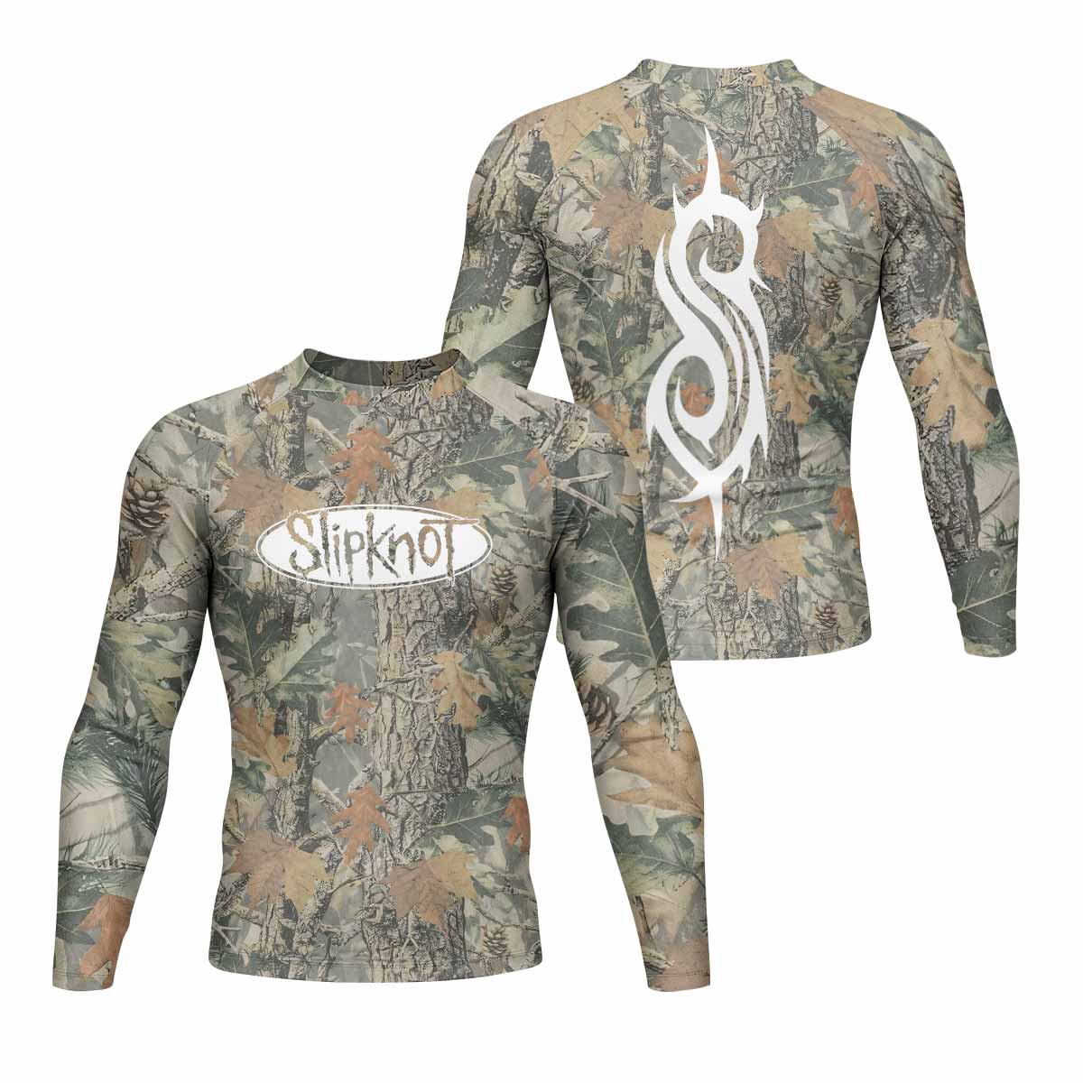 Slipknot Forest Camo Men's Rash Guard Long Sleeve - front and back view